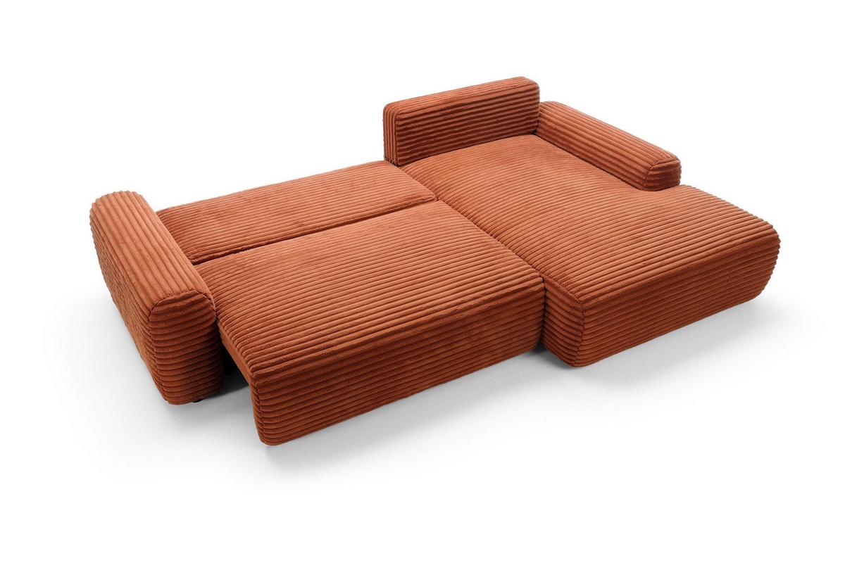 ECKSOFA OSSO Orange Velours-Stoff mit Schlaffunktion - Orange, Holz (264/162cm) - MASSENO