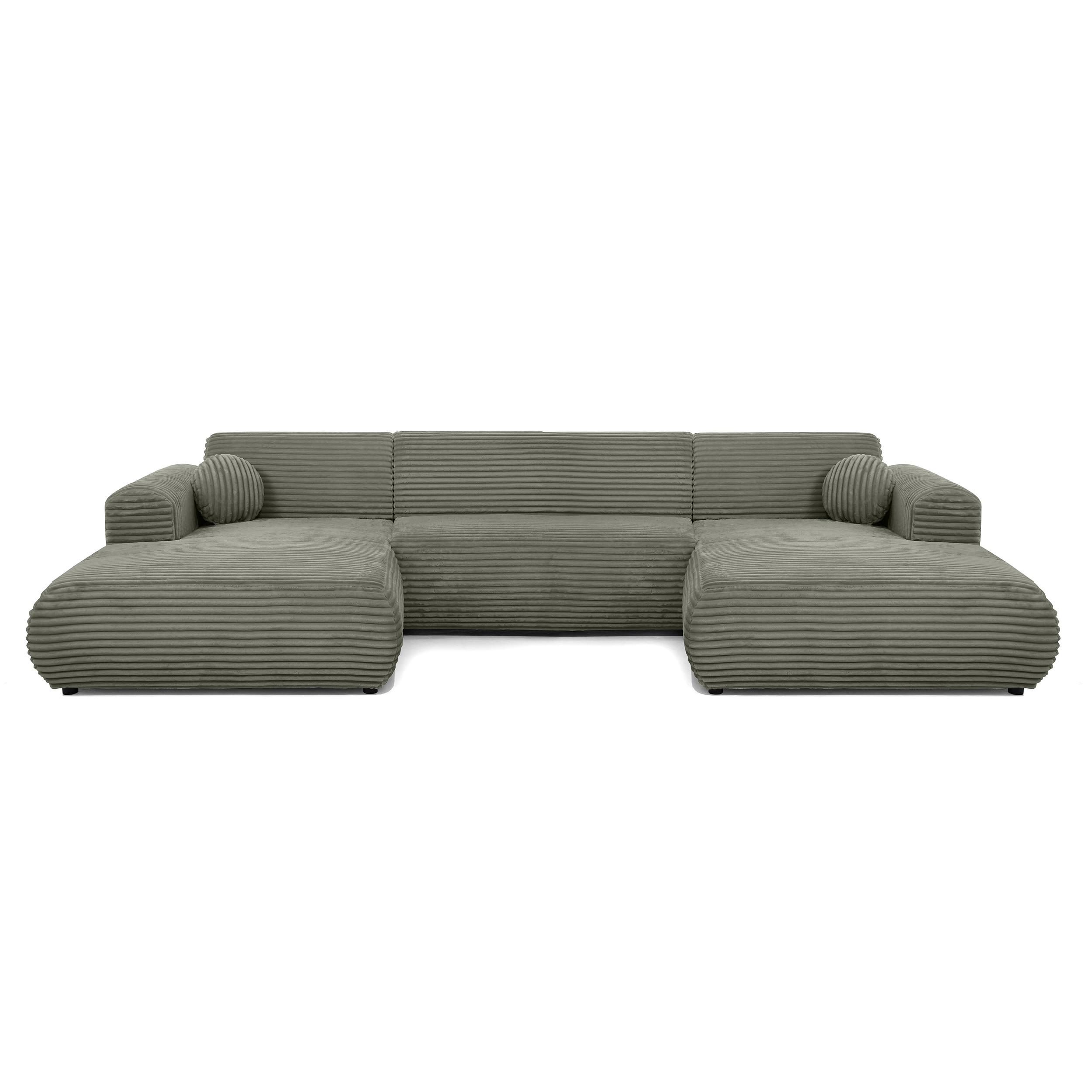 WOHNLANDSCHAFT Puerto U ohne Schlaffunktion, Grün, Cordstoff - Schwarz/Grün, Holzwerkstoff (363/76/170cm) - Beautysofa