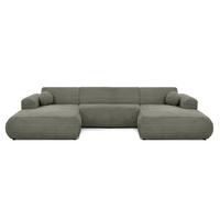 WOHNLANDSCHAFT Puerto U ohne Schlaffunktion, Grün, Cordstoff - Schwarz/Grün, Holzwerkstoff (363/76/170cm) - Beautysofa