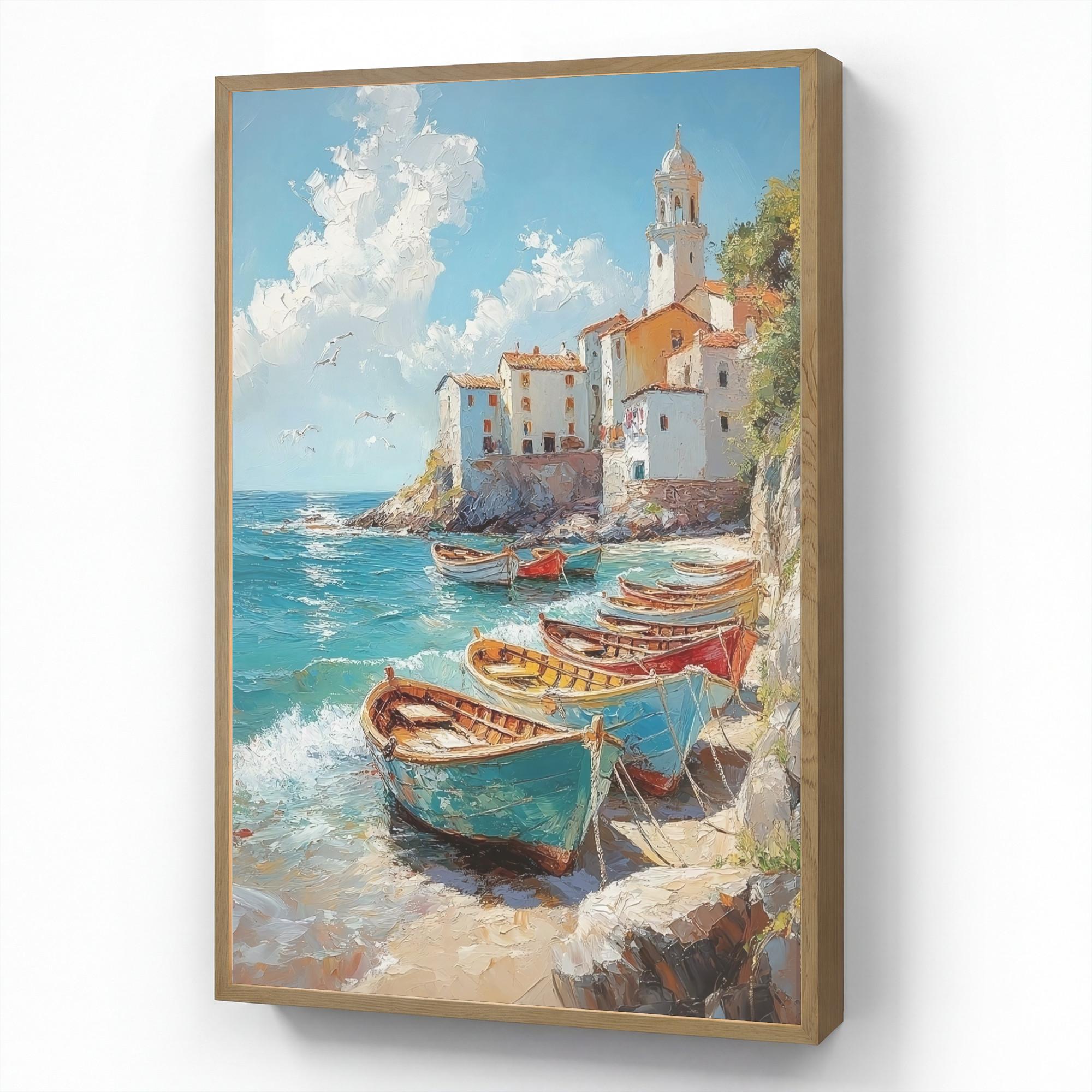 WANDLEUCHTE MIT AKKU Boote - Felsen - Meer - Sonne 70x100 cm - Blau, Holzwerkstoff (70/100/8cm) - OnlyWow