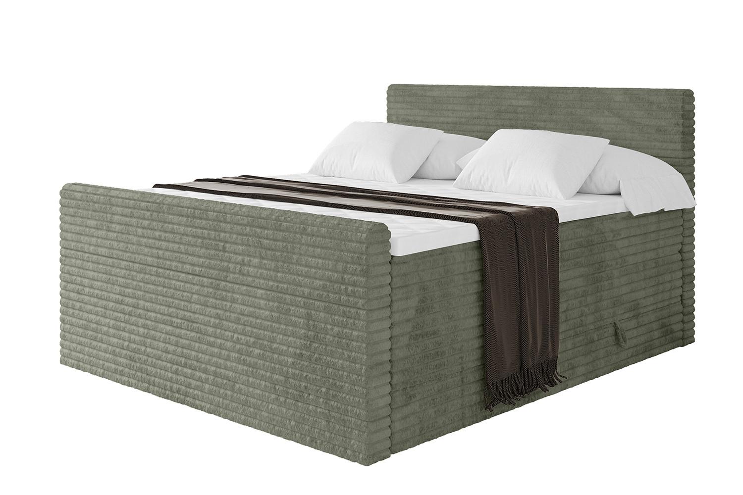 BOXSPRINGBETT mit Matratze H3|H4 und Lattenrost - TOLO-Z KING-v1 120x200 Cord - Olive - Olivgrün, Holzwerkstoff (120/200cm)