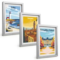BILDER SET 3er Set - 20x30 cm Silberner Rahmen - Ansichten von Orten am Meer und von Städten - Silberfarben, Kunststoff (20/30cm) - TULUP