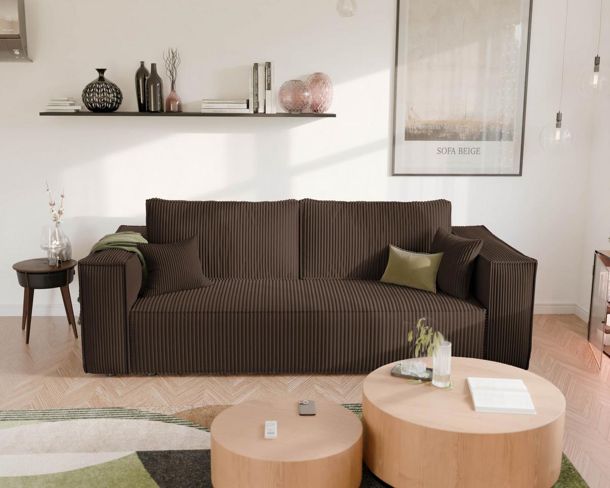 SOFA mit Schlaffunktion und Bettkasten, Braun - Braun, Holzwerkstoff/Textil (240/84/105cm) - Idohome