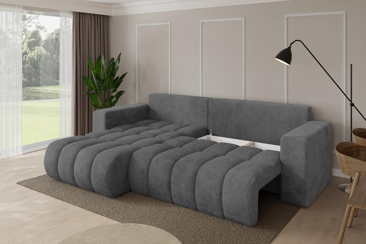 ECKSOFA mit Schlaffunktion Ottomane Links MILA-L-v1 277x195x86 Dunkelgrau Cord - Dunkelgrau/Schwarz, Holzwerkstoff/Kunststoff (277/194cm) - ALTDECOR