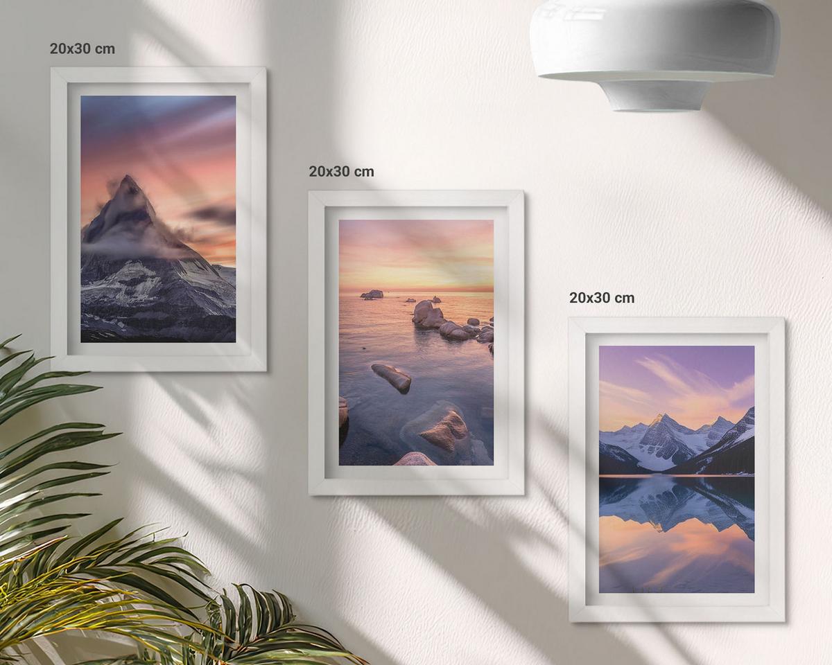 BILDER SET 3er Set - 20x30 cm Weißer Rahmen - Berglandschaft, See, Westen - Weiß, Kunststoff (20/30cm) - TULUP