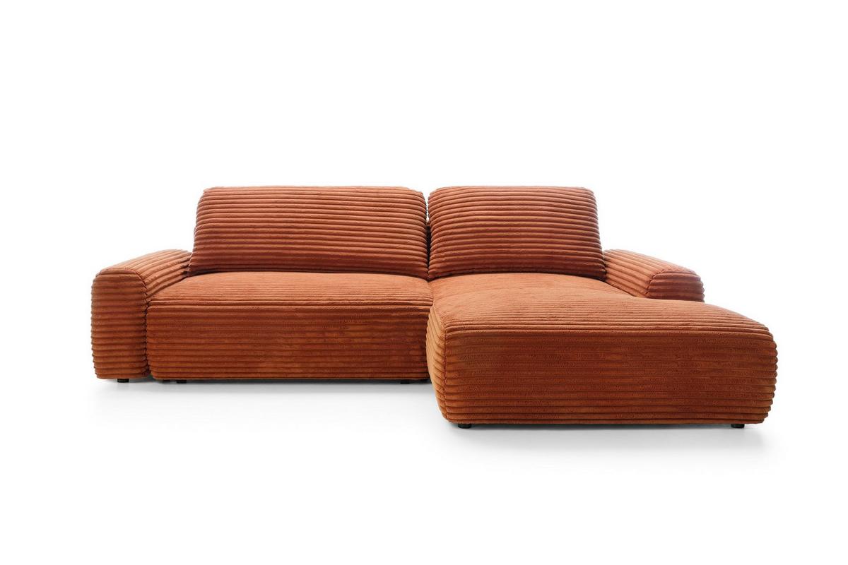 ECKSOFA OSSO Orange Velours-Stoff mit Schlaffunktion - Orange, Holz (264/162cm) - MASSENO