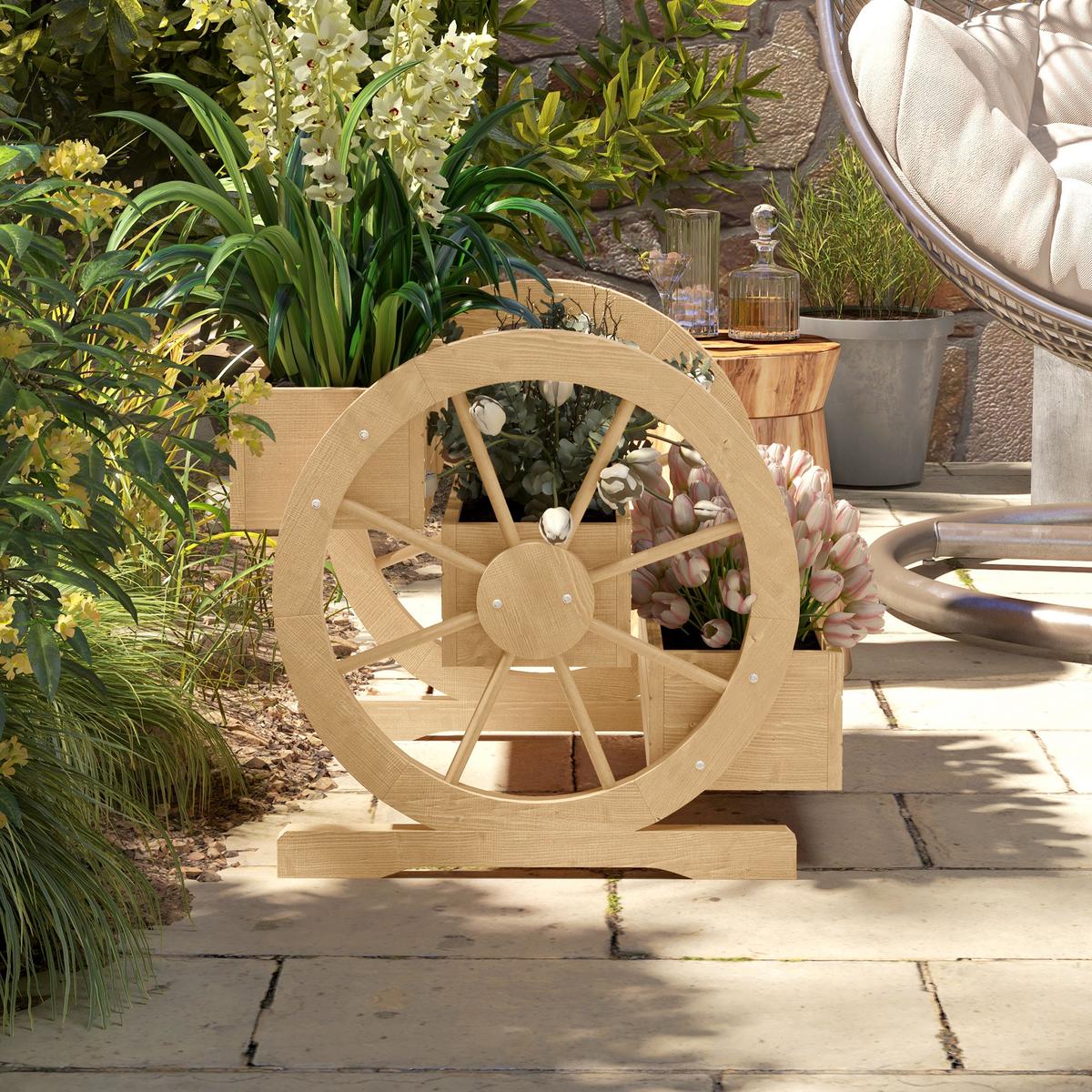 HOCHBEET im Wagenrad-Design Tannenholz 62/61/57 cm - Naturfarben, Holz (61/57/62cm) - Outsunny