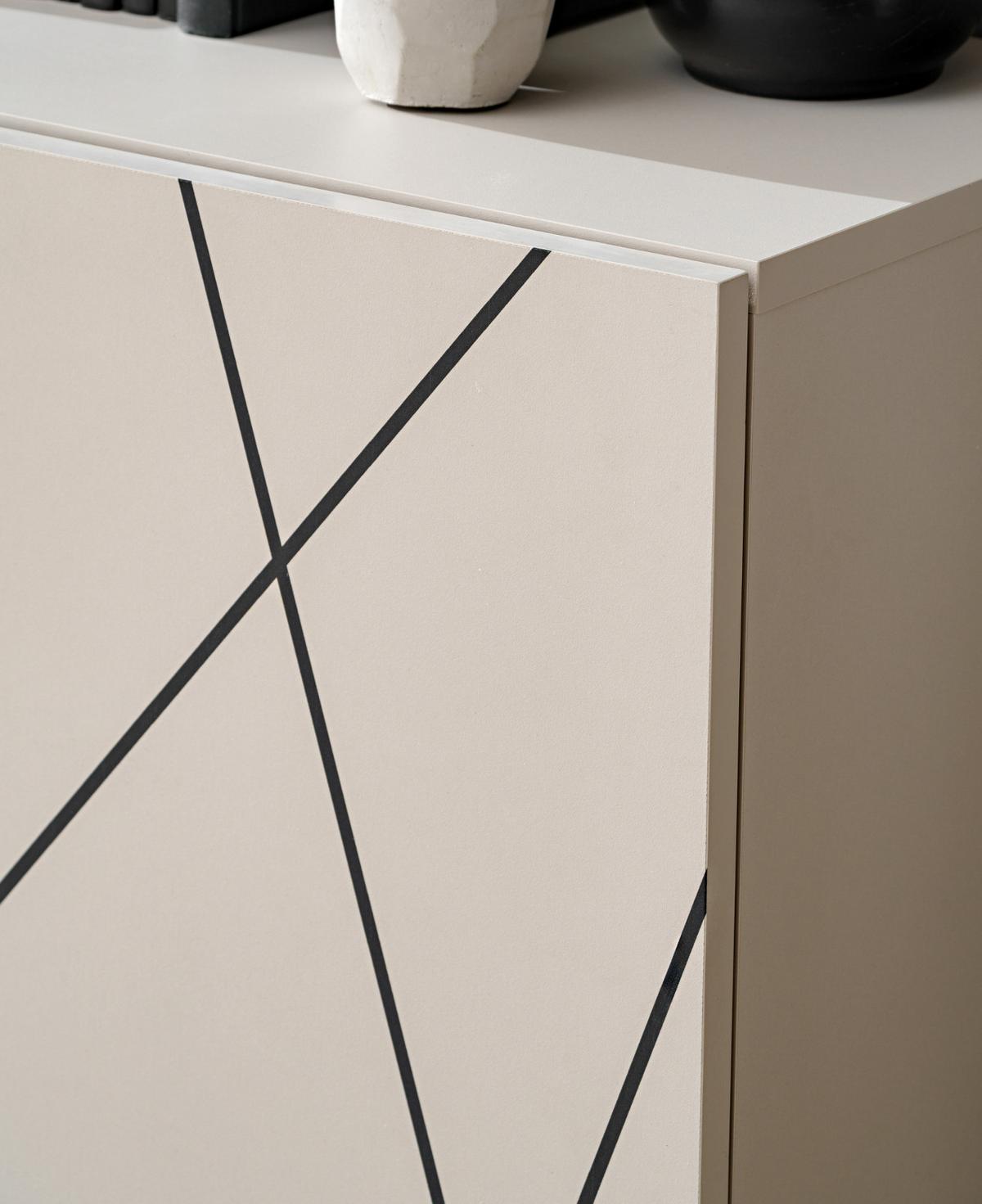 WOHNWAND Kaschmir, schwarz 260 cm, Schrankwand mit Streifendruck, Push-to-Open - Kaschmir/Schwarz, Holzwerkstoff/Kunststoff (260/180/45cm) - Furn.Design