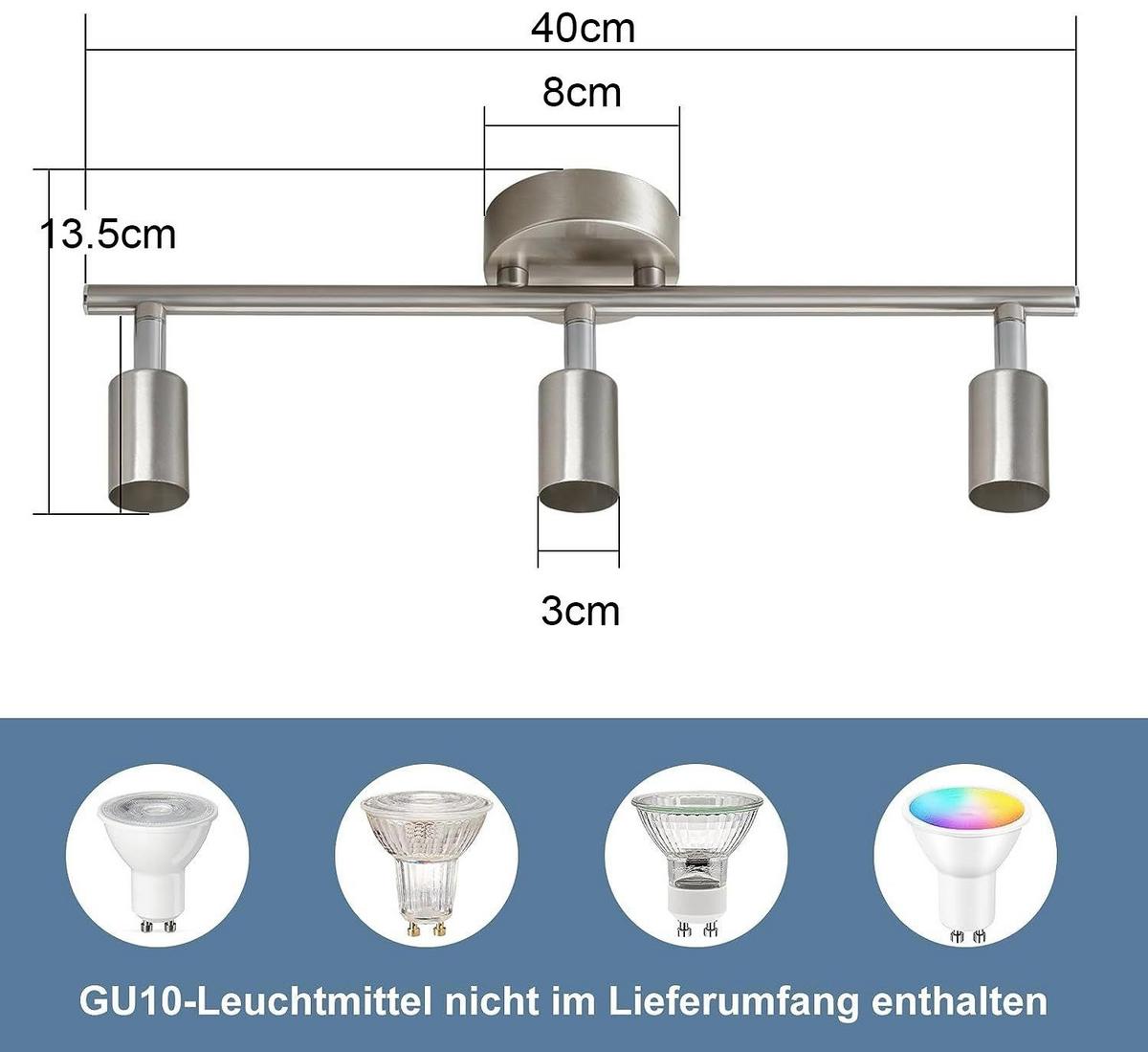 DECKENSTRAHLER Max 3-flammig 40/8/14 cm - Silberfarben, Metall (40/8/14cm) - Nettlife