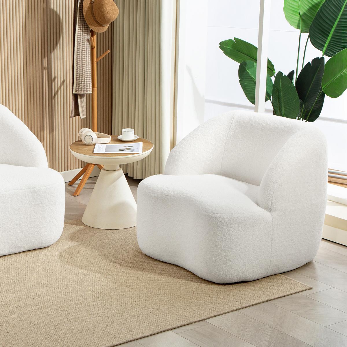 SESSEL Loungesessel mit geschwungenem Design, Polstersessel mit Viles-Optik - Weiß, Kunststoff (81/73.5/82cm) - HOMCOM