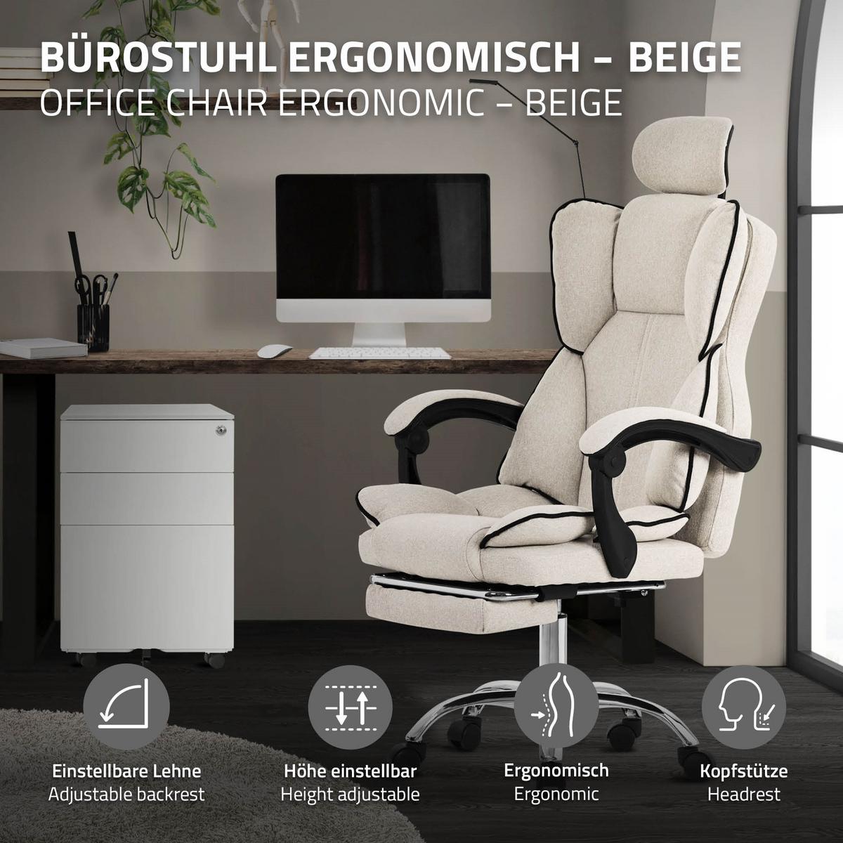 BÜROSTUHL Beige - Beige/Silberfarben, Kunststoff/Metall (66/130.5/59cm) - ML-DESIGN