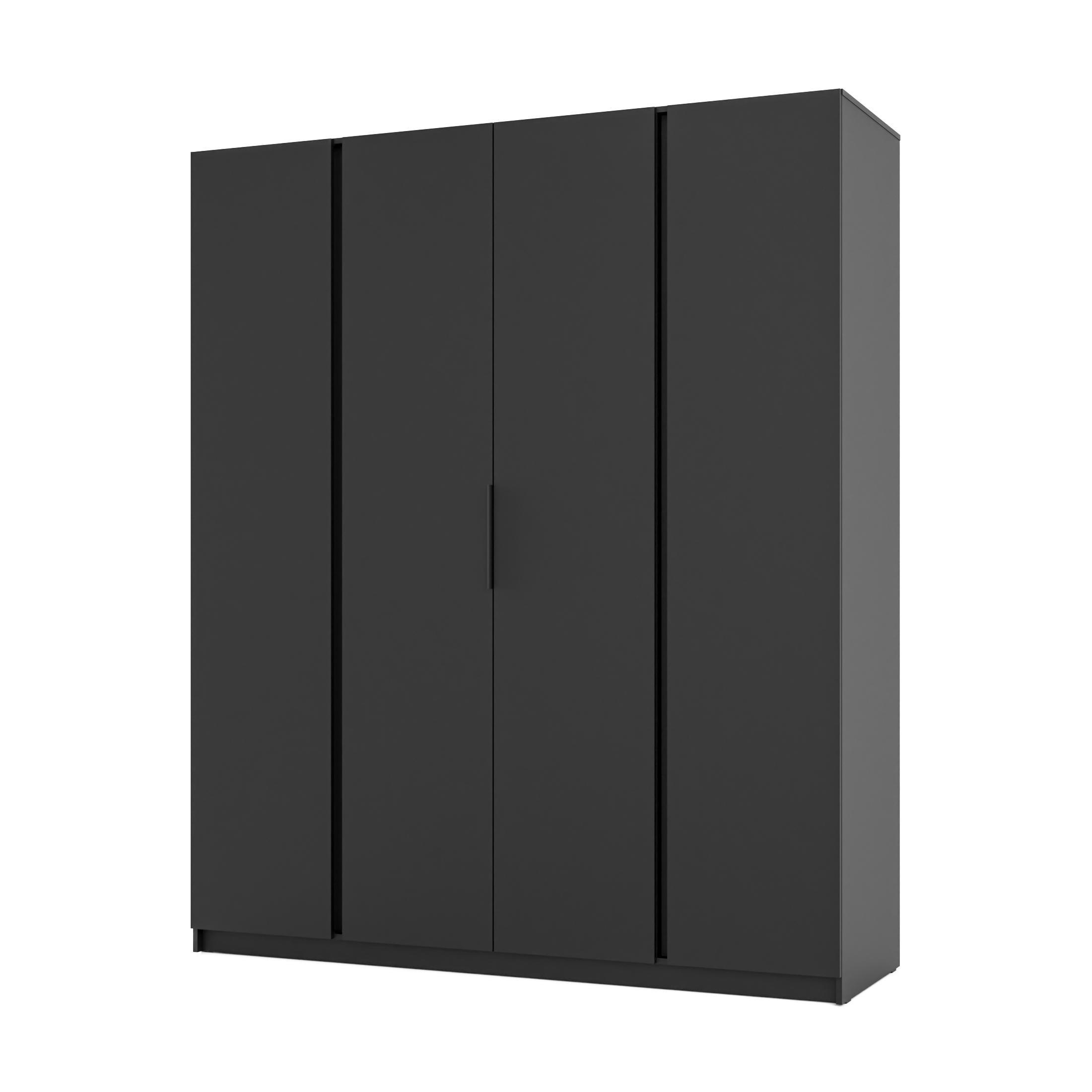 KLEIDERSCHRANK Nehir Schwarz 200 cm - 4T Modern - Schwarz, Holzwerkstoff/Kunststoff (200/239/61.9cm) - AX Living