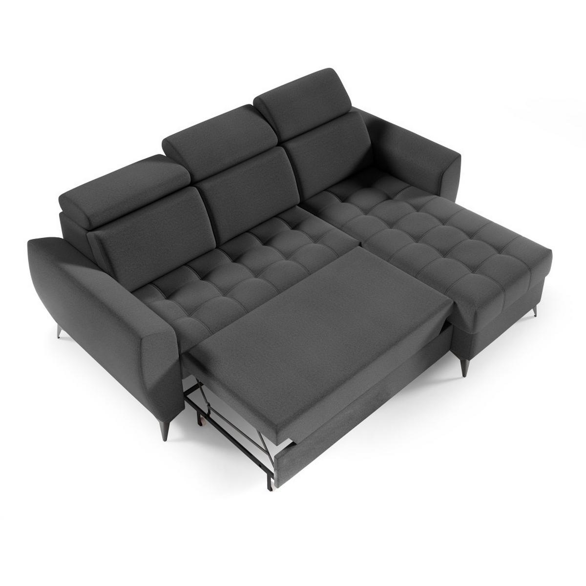 ECKSCHLAFSOFA Aurora I verstellbare Kopfstützen, Anthrazit - Anthrazit/Schwarz, Textil (235/176cm) - Beautysofa
