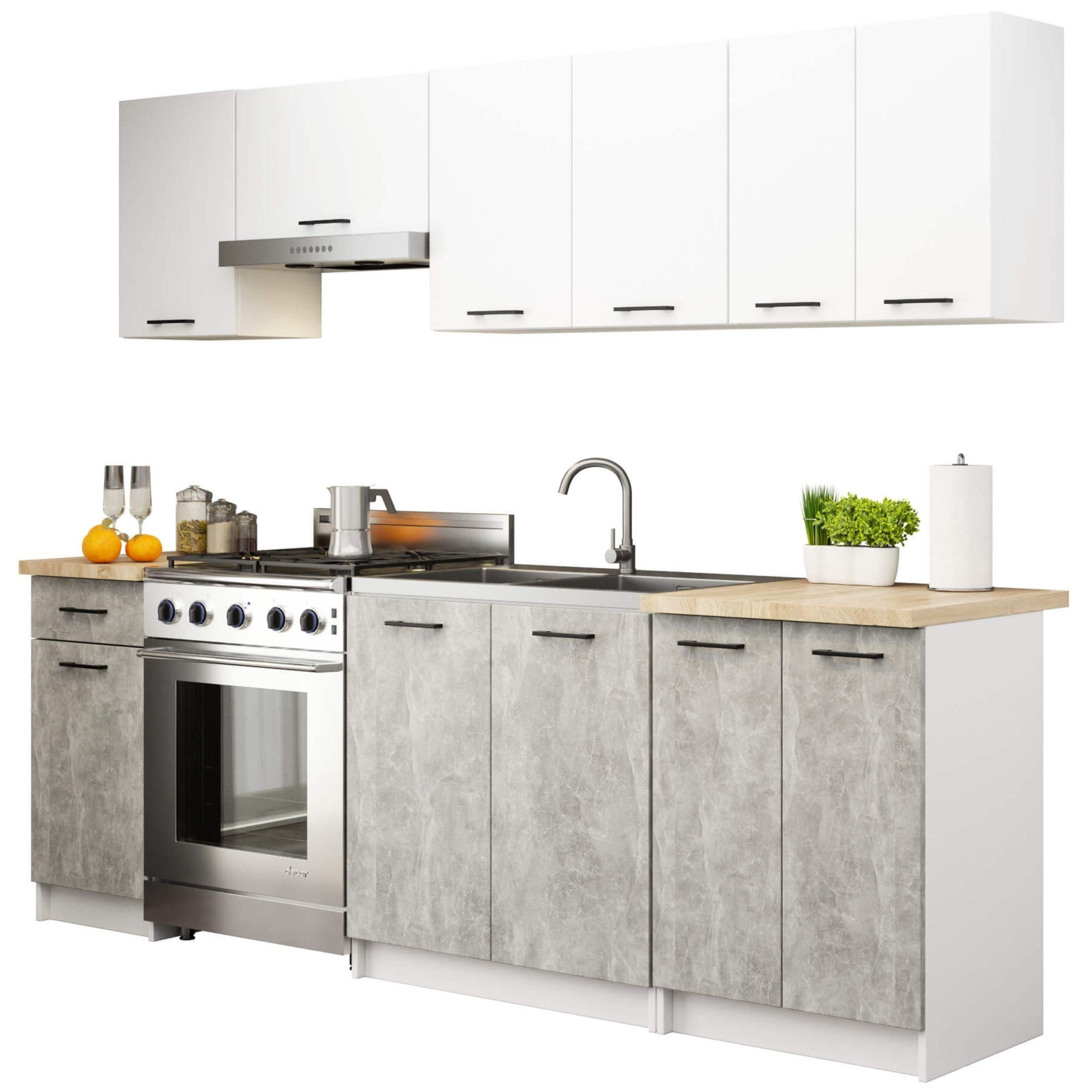 KÜCHENLEERBLOCK Weiß, Beton 203/240/46 - Weiß, Holzwerkstoff (240/203/46cm) - RAUMHIRSCH FURNITURE