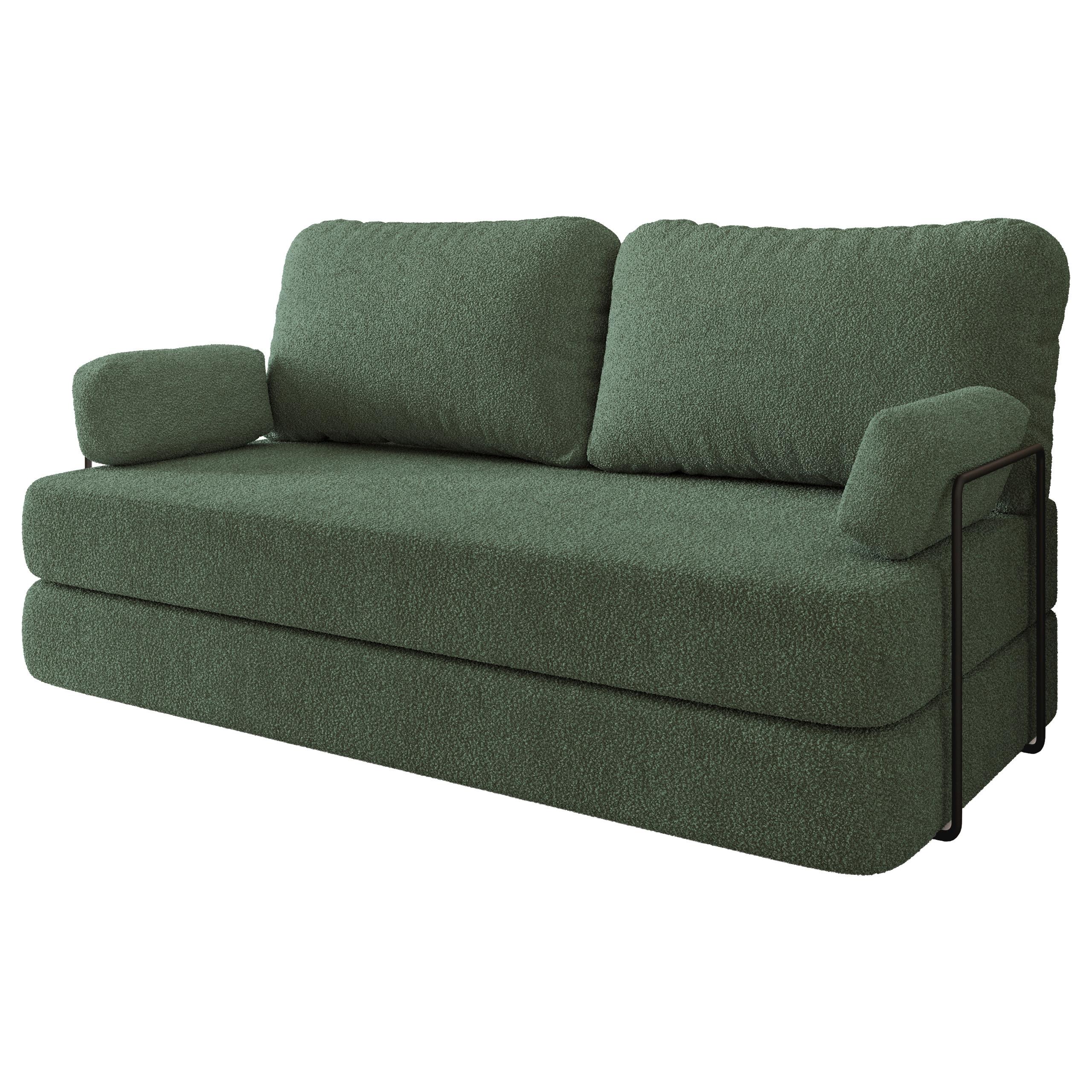 BETTSOFA NIKSI aus Schaumstoff Bucle-Stoff Grün Schlaffunktion - Grün, Textil (170/86/80cm) - MASSENO