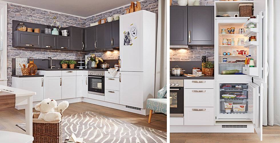 Landhausstil-Kühlschrank in Weiß und Dunkelgrau, großer Gefrierschrank