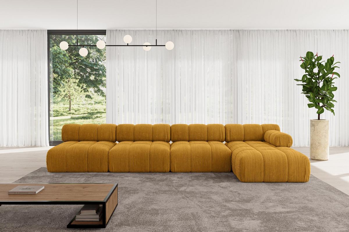 ECKSOFA modulares Sofa Razon-L3 - 380x160x70 cm Senfgelb Cord - Currygelb, Holzwerkstoff/Textil (380/160cm) - ALTDECOR