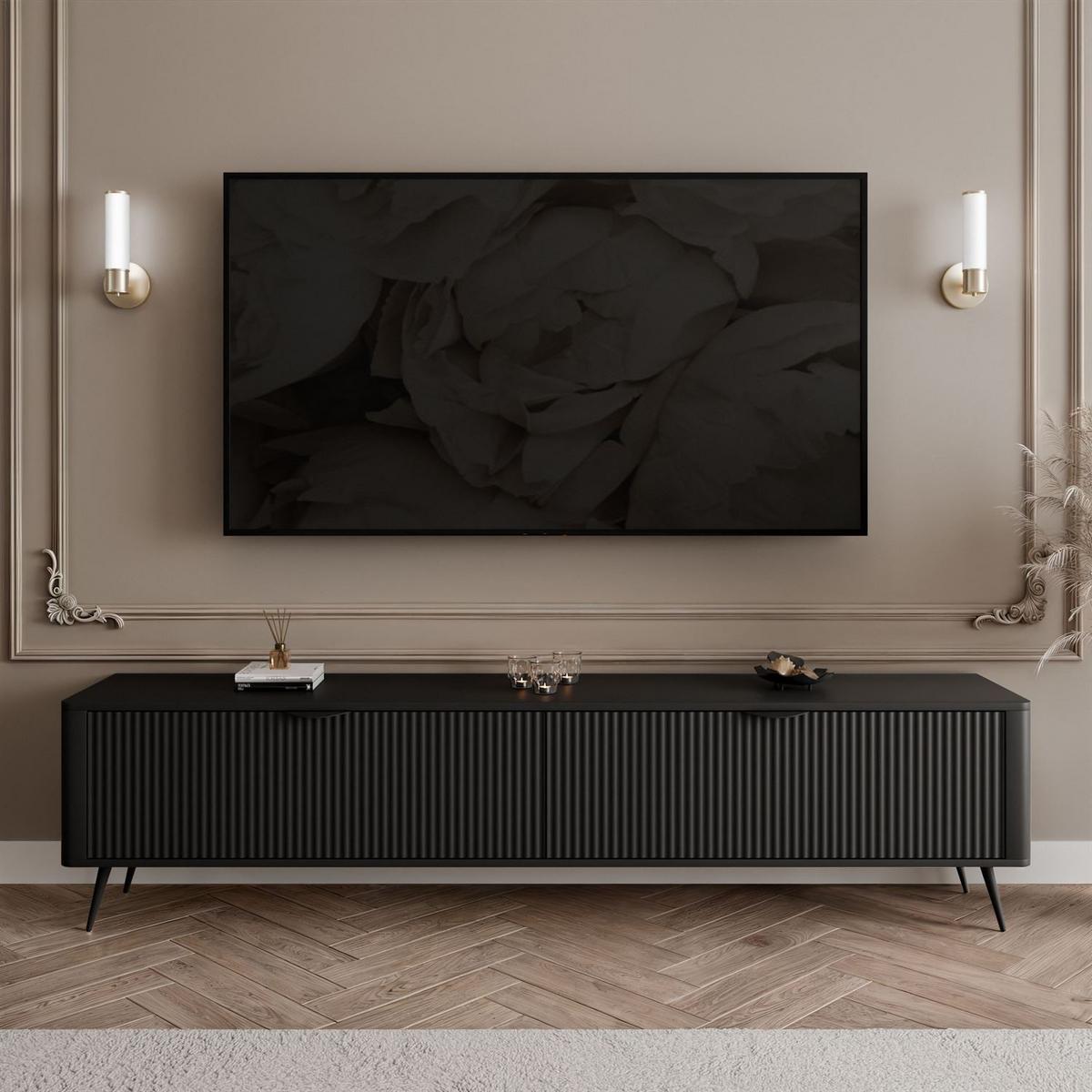 TV-ELEMENT SCARLETT 2D 200 CM AUF BEINEN SCHWARZ - Schwarz, Holzwerkstoff (200/51/38cm) - Lookway