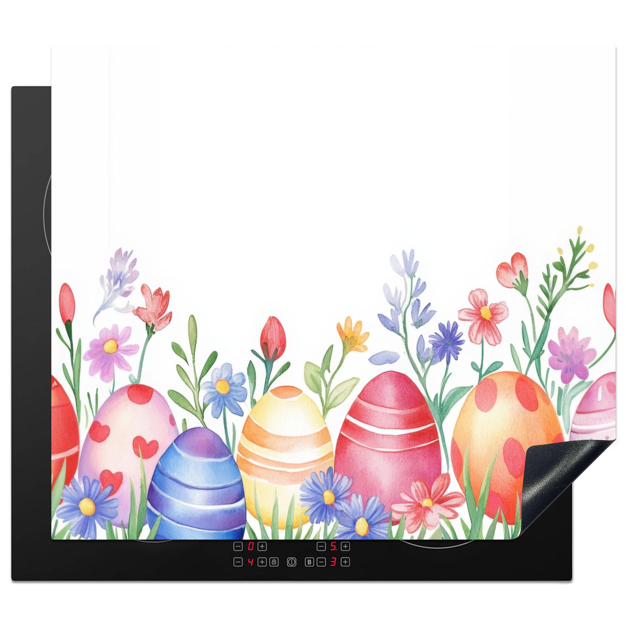 HERDABDECKPLATTE Blumengarten - Bunt - Eier Abdeckung Ceranfeld 59x51 cm - Weiß, Kunststoff (59/51/0.2cm) - MuchoWow