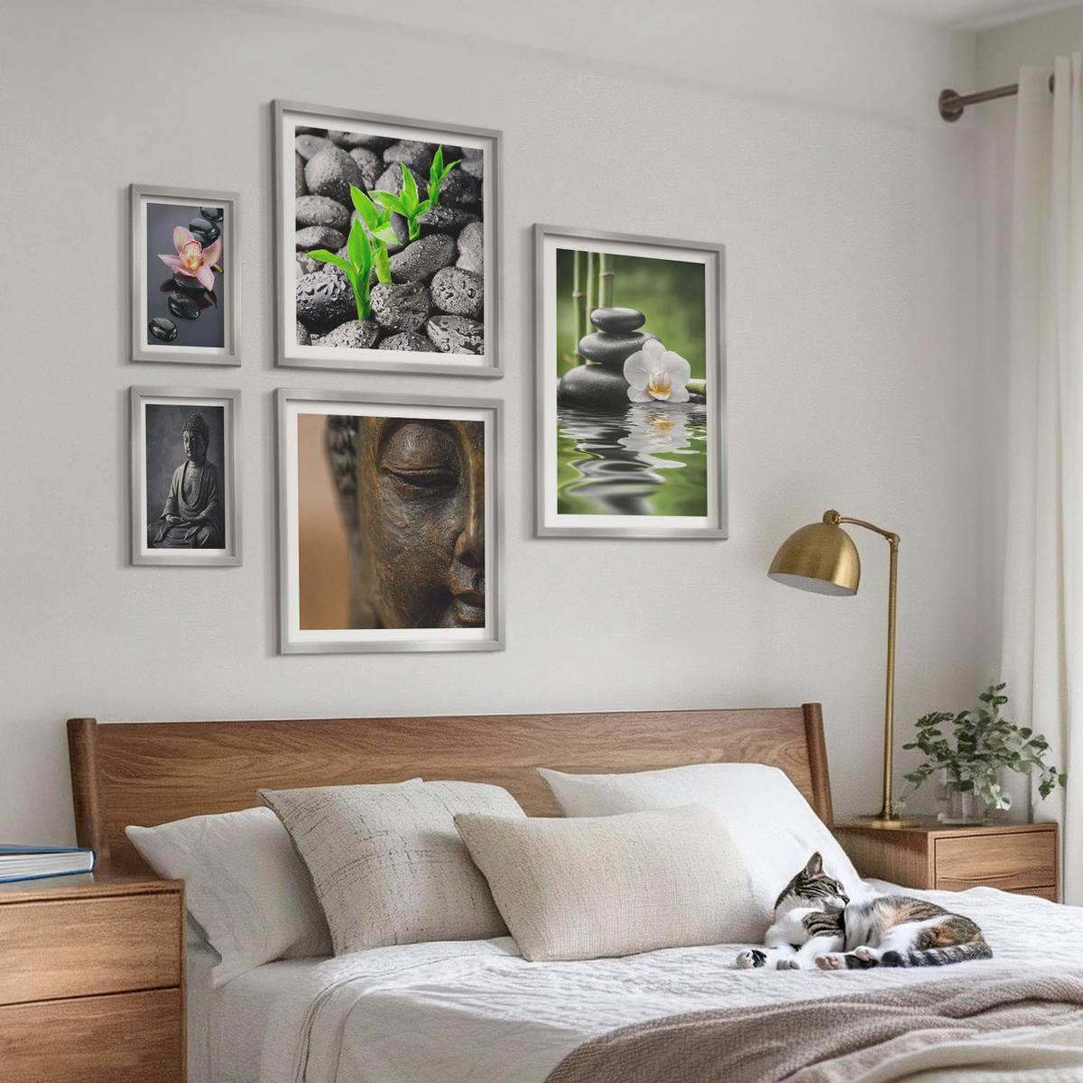 BILDER SET 5er Set - 50x50 cm & 20x30 cm & 40x60 cm Silberner Rahmen - Blumen in Vasen als Dekoration - Silberfarben, Kunststoff (40/60cm) - TULUP