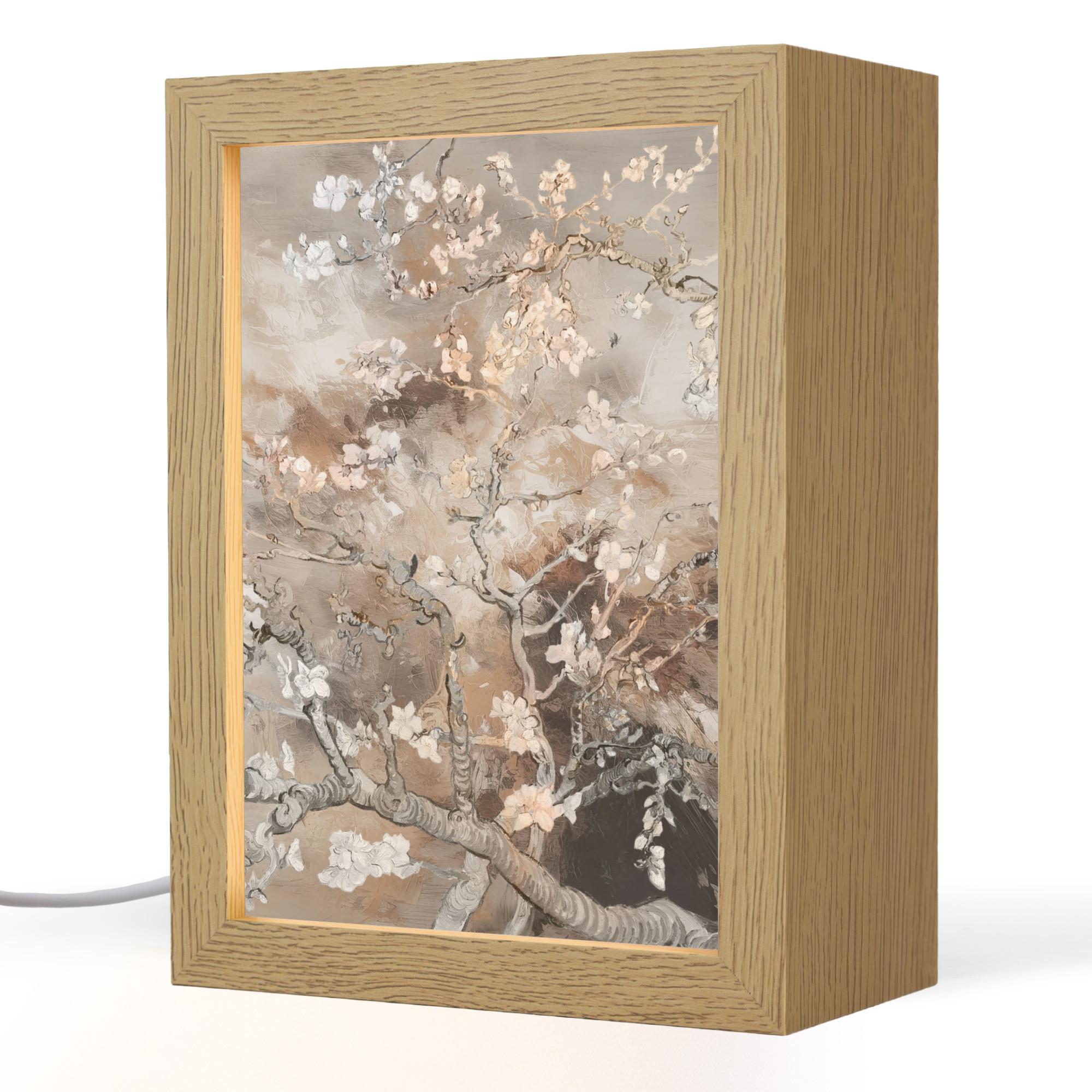 TISCHLEUCHTE Mandelblüte - Kunst - Van Gogh - Beige - Abstrakt 15x20 cm - Ahornfarben, Holzwerkstoff (8/15/20cm) - OnlyWow