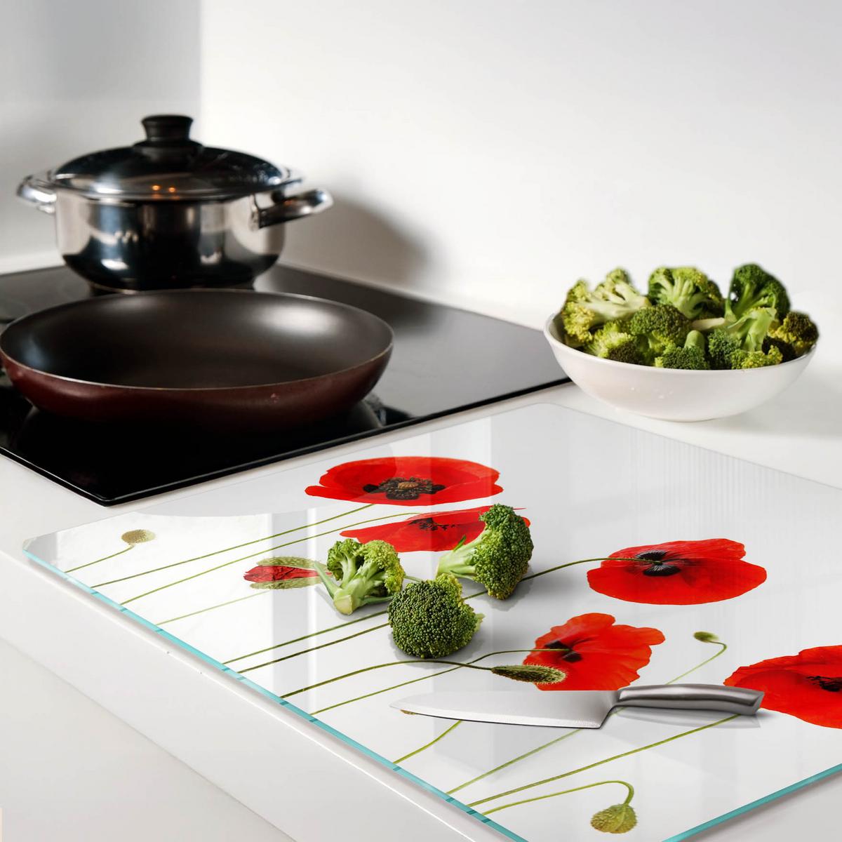 GLASPLATTE 60x52 cm Mohnblumen - Rot, Glas (60/0.4/52cm) - TULUP