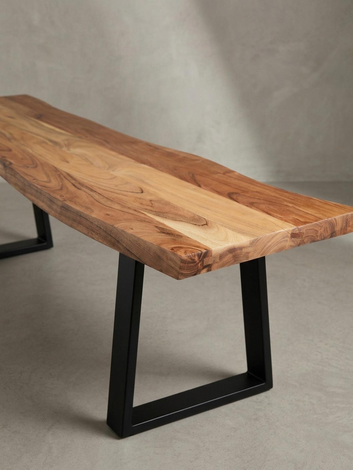 ESSZIMMERBANK Massivholz Metall Baumkante ohne Lehne, Akazie 180x40x46 cm - Schwarz/Braun, Holz/Metall (180/46/40cm) - KADIMA DESIGN