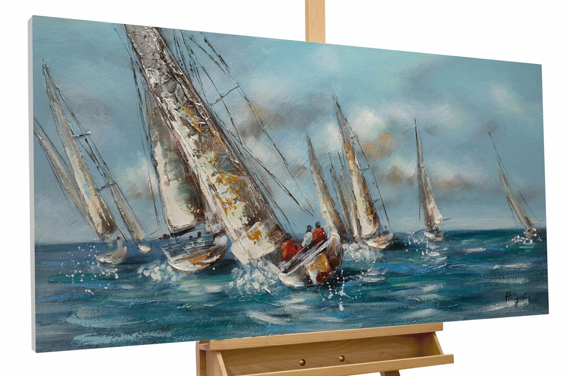 ACRYLBILD HANDGEMALT 120/60 cm - Blau/Weiß, Holz/Textil (120/60cm) - KUNSTLOFT