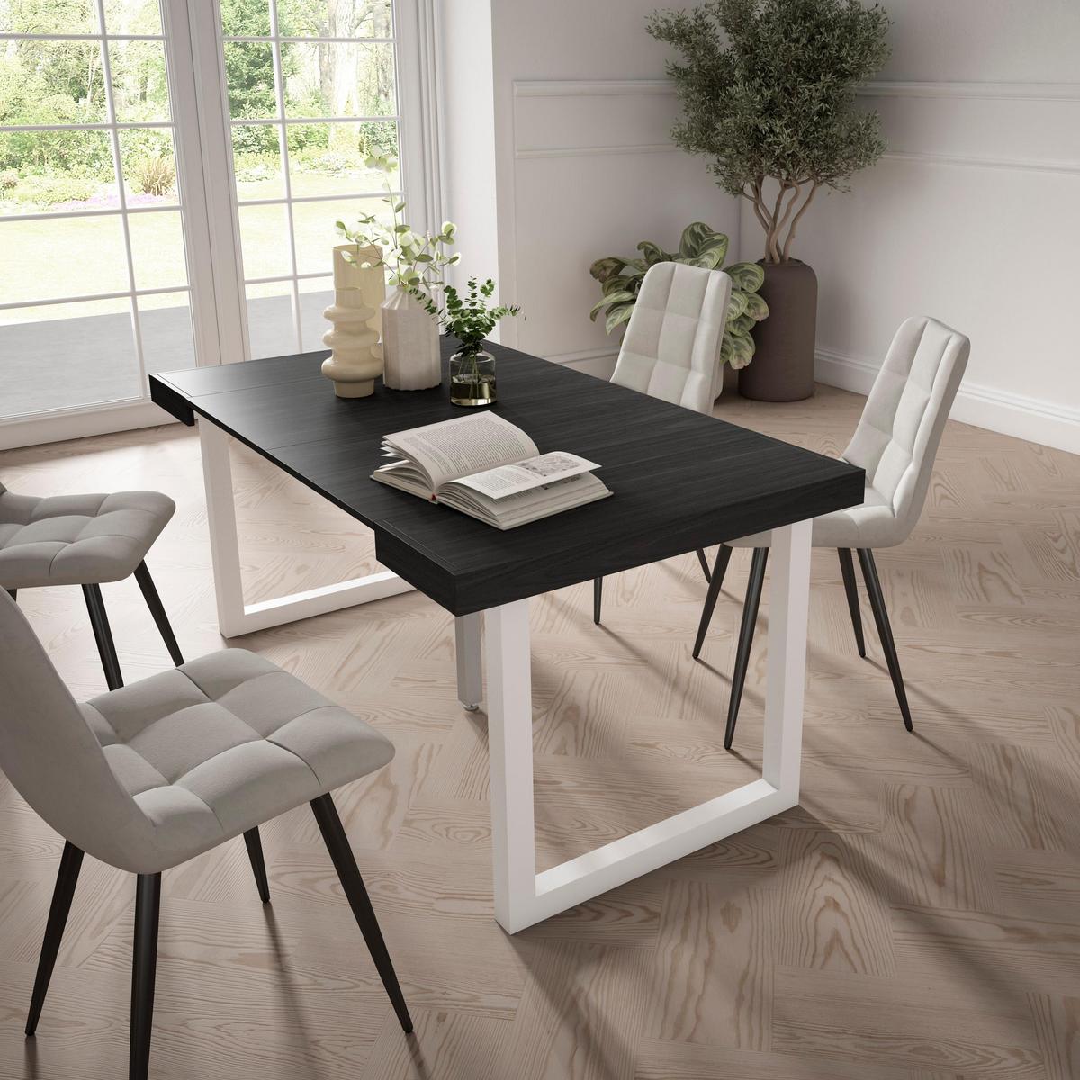 KONSOLENTISCH ausziehbar 58 bis 160cm, für 8 Gäste, schwarz, 90/58/73cm - Schwarz, Holzwerkstoff (90/160/73cm) - Skraut Home