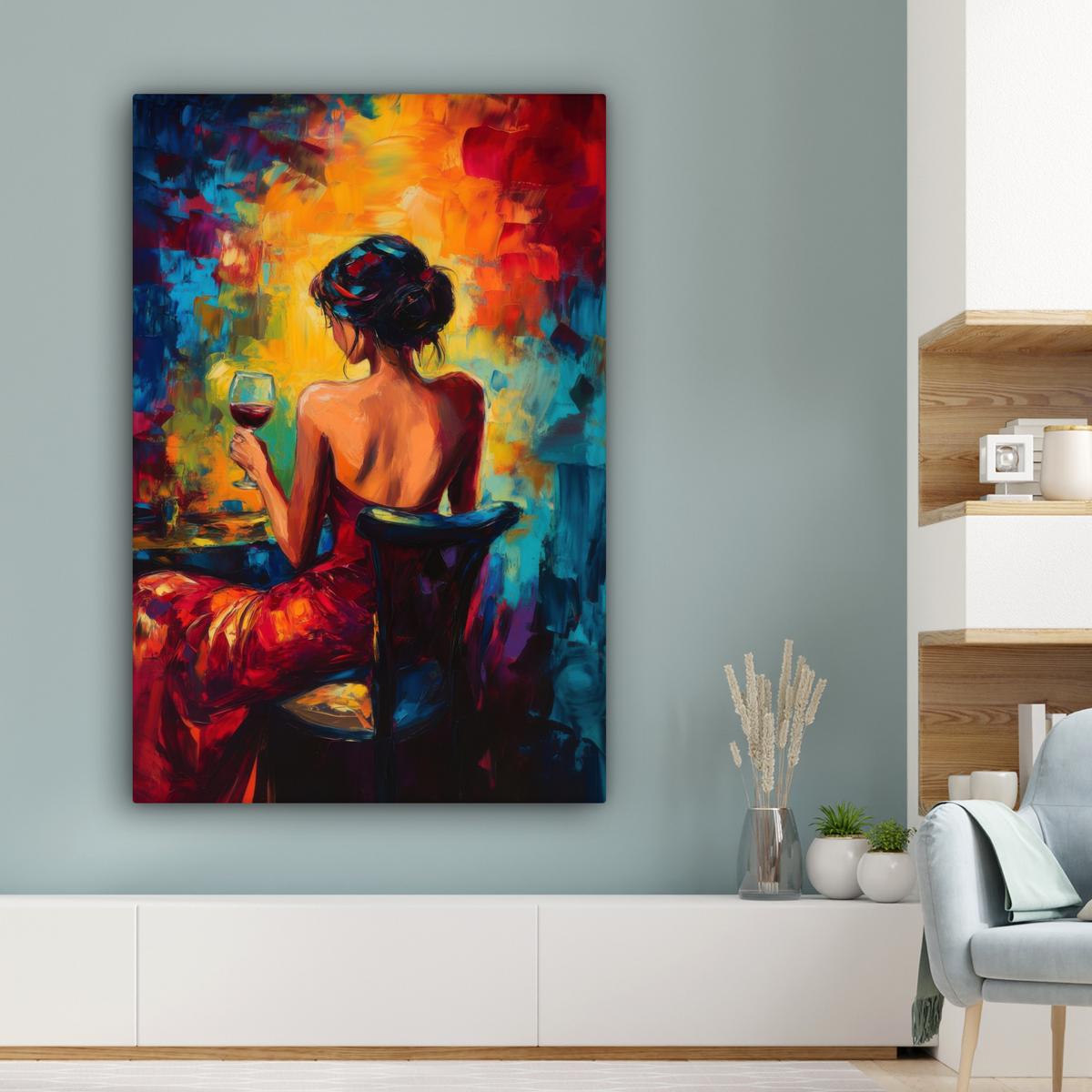 LEINWANDBILD Wein - Frau - Stimmungsvoll - Farbenfroh Deko XXL 80x120 cm - Bordeaux, Textil (80/120cm) - MuchoWow