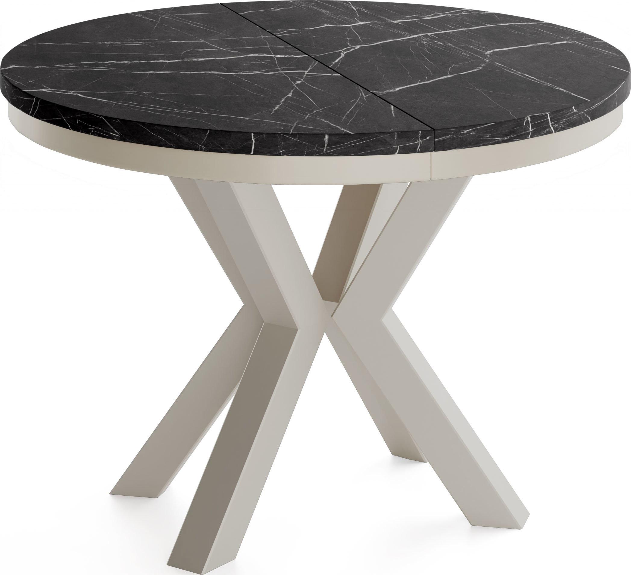 ESSTISCH Clara Grau-Beige runder ausziehbarer, Marmor Schwarz 100-180/100/76 cm - Anthrazit/Grau, Holzwerkstoff/Metall (100/176/76cm) - WFL GROUP