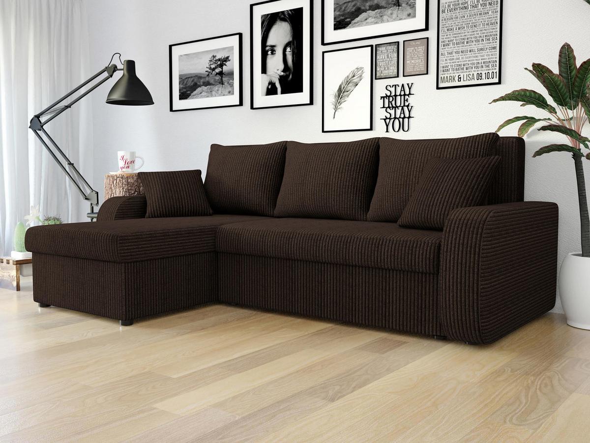 ECKSOFA Kris Cord - Nussbaumfarben/Schwarz, Holz/Kunststoff (238/147cm) - MIRJAN24