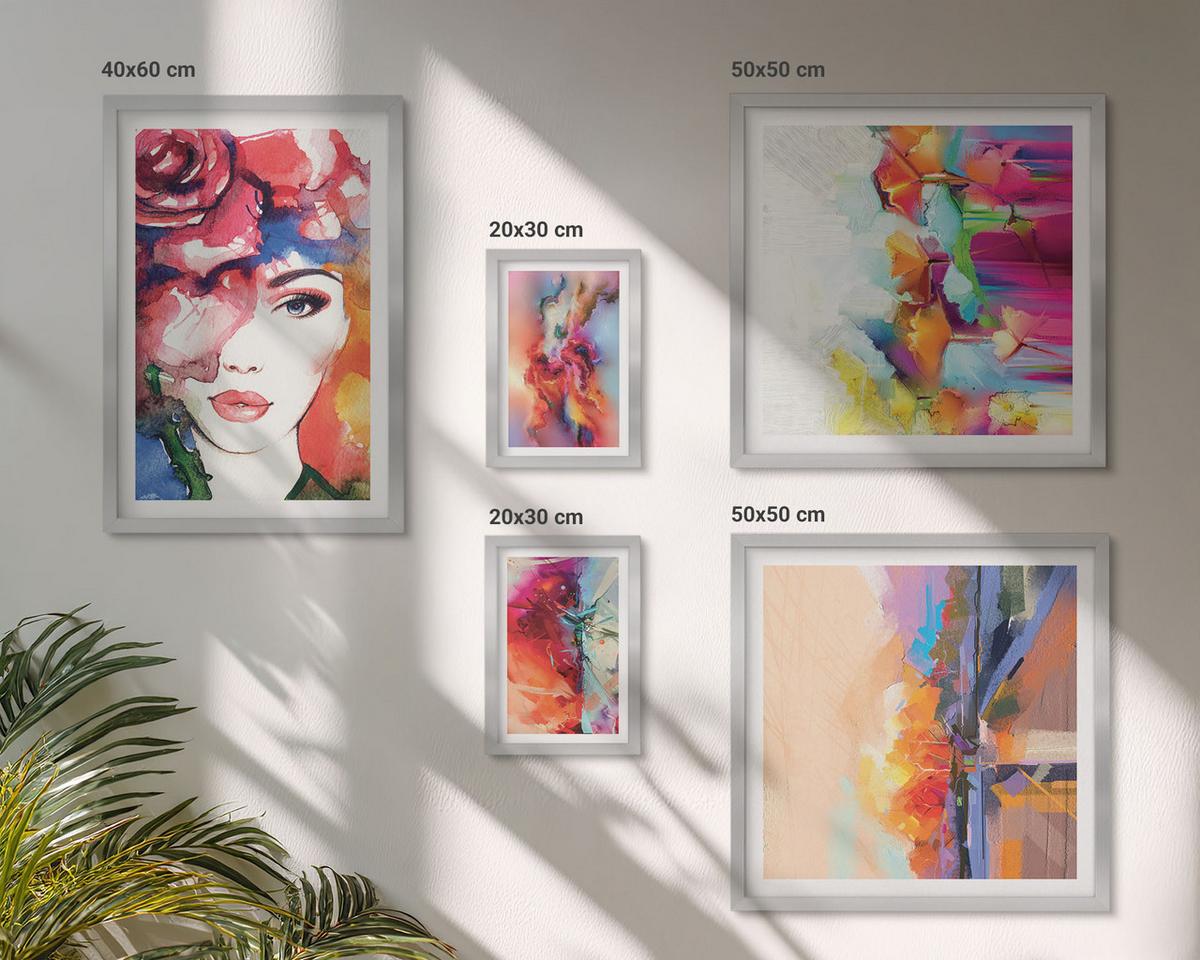 BILDER SET 5er Set - 50x50 cm & 20x30 cm & 40x60 cm Silberner Rahmen - Italienische Flüsse, Hügel, Straße - Silberfarben, Kunststoff (40/60cm) - TULUP