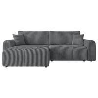 ECKSCHLAFSOFA Floryn L Cord Bis - Schwarz/Grau, Holz/Kunststoff (245/145cm) - MIRJAN24