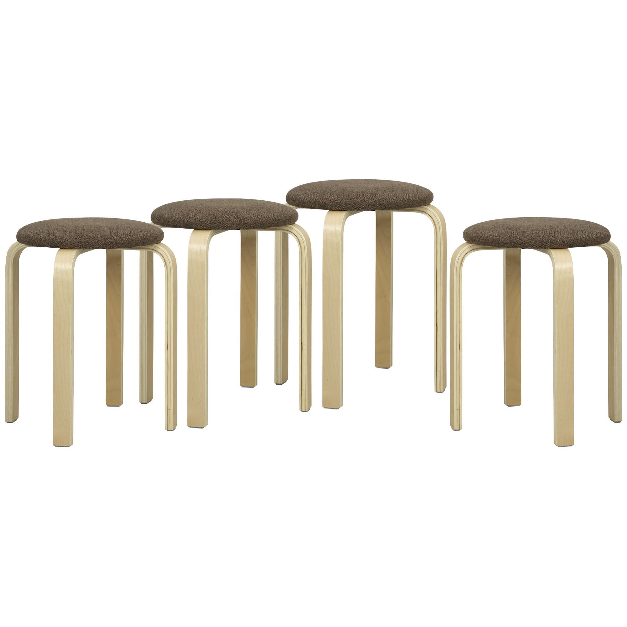 HOCKER 4er Set Holzwerkstoff Braun - Braun/Naturfarben, Birkenholz/Holzwerkstoff (40/45/40cm) - HOMCOM