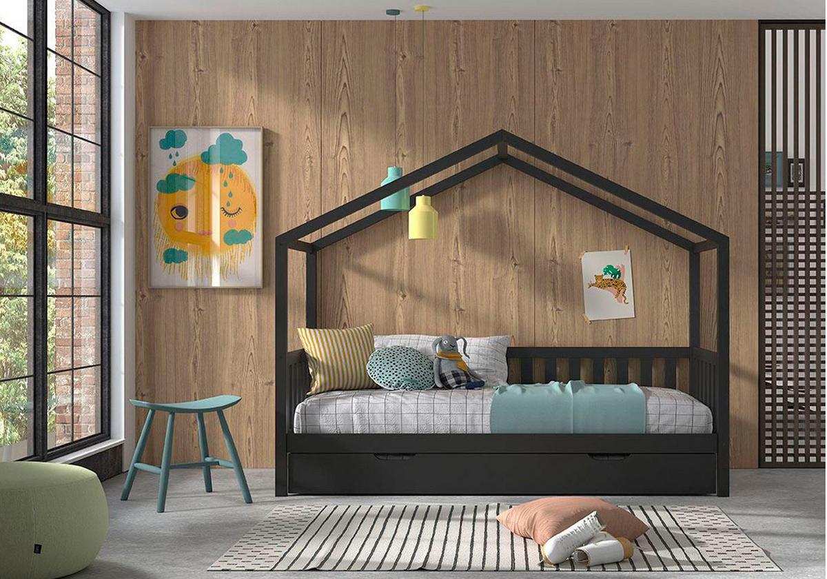 HAUSBETT Kapua 210x170x97 mit Bettschublade Massivholz in Anthrazit - Anthrazit, Holz (90/200cm) - 58aufmkessel