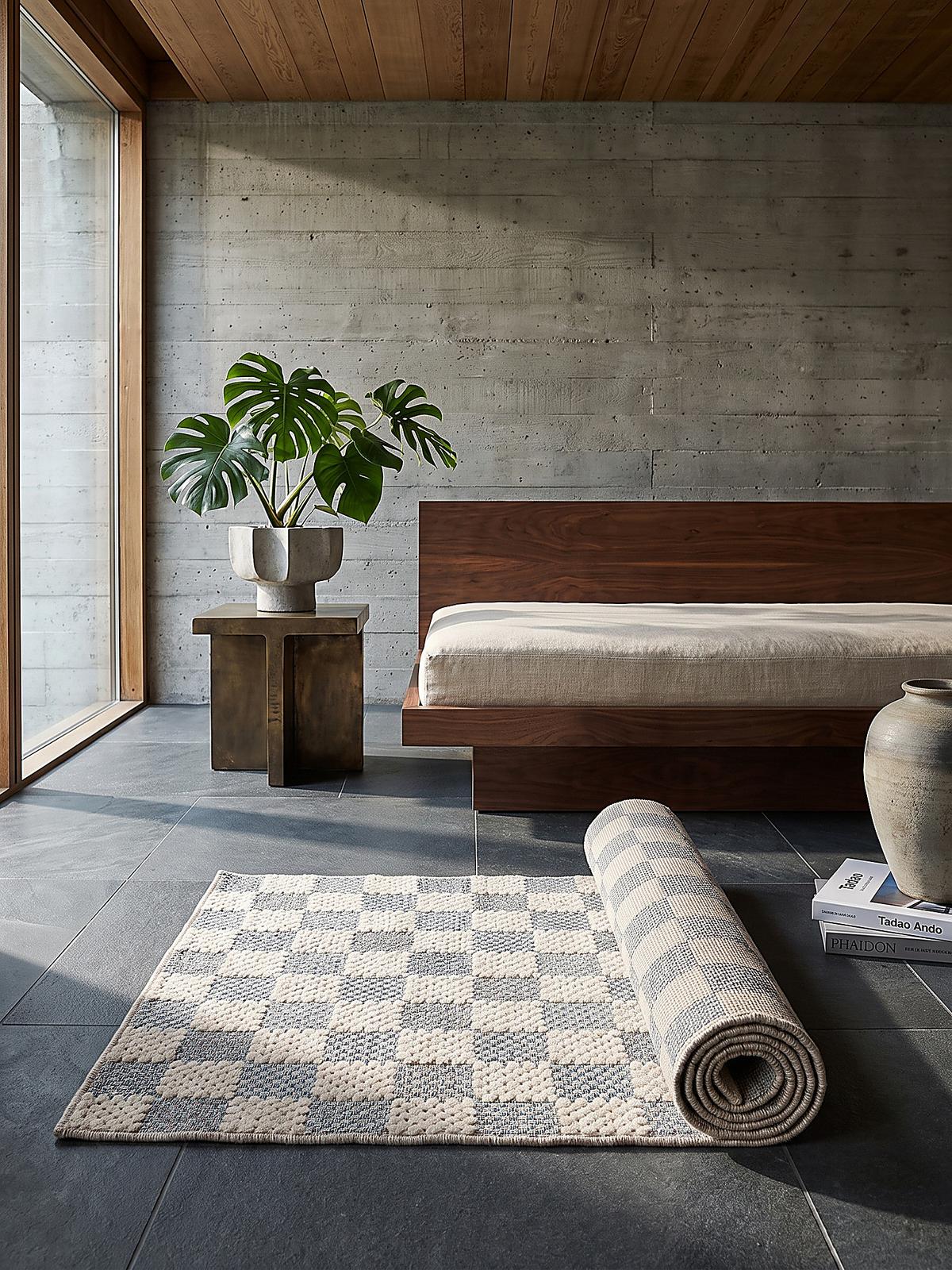 TEPPICHLÄUFER waschbar AFTON, Schachbrettmuster, Natur-Blau, 80 x 230 cm - Beige, Textil (80/230cm) - KADIMA DESIGN