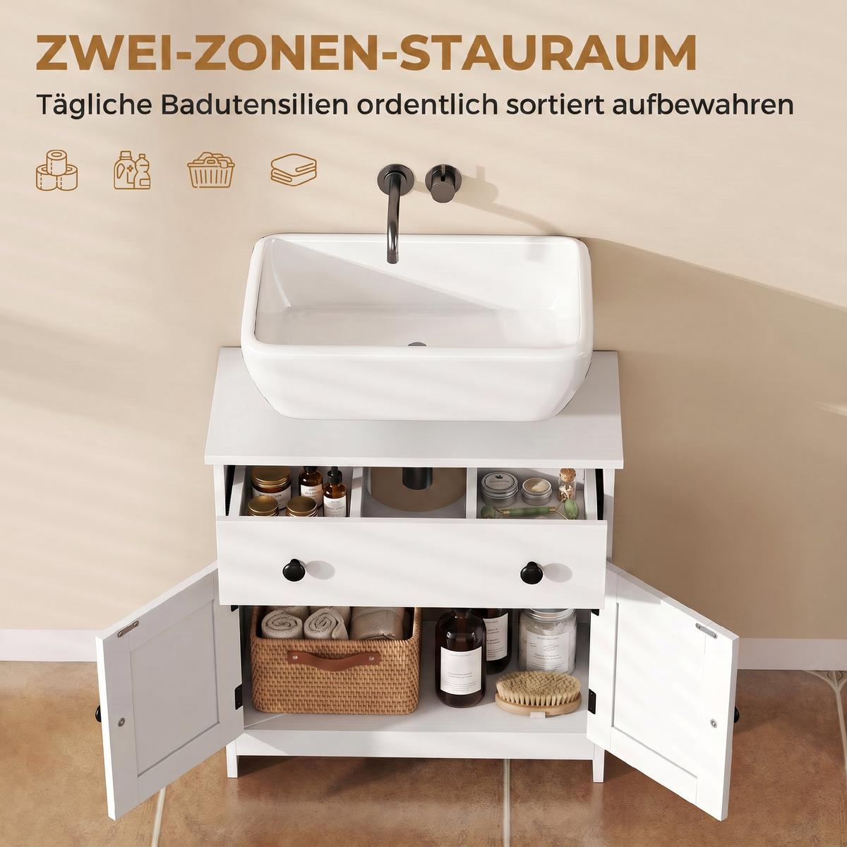 WASCHBECKENUNTERSCHRANK MDF Weiß - Weiß, Holzwerkstoff/Metall (30/60/60cm) - HOMCOM