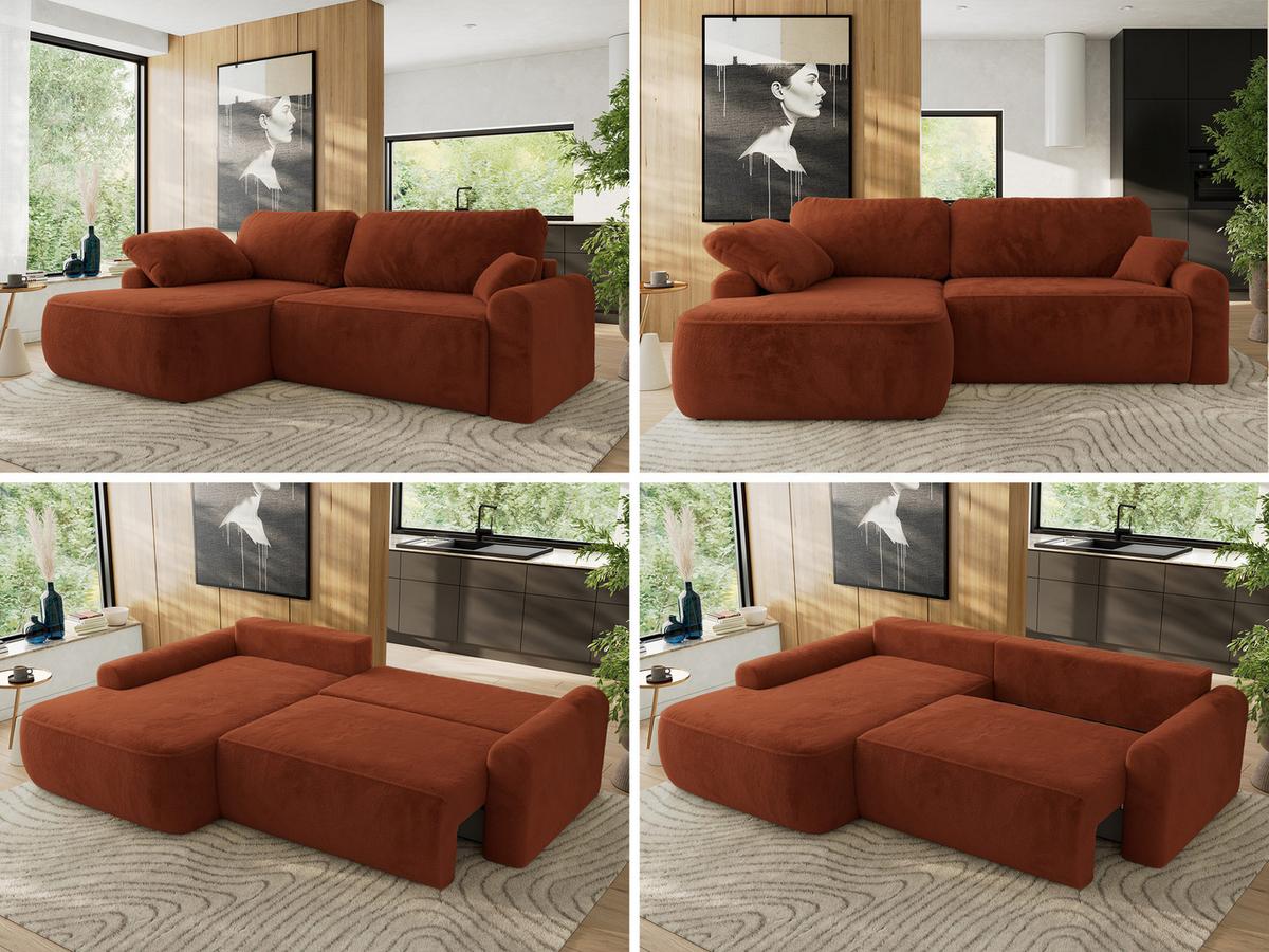 ECKSCHLAFSOFA CUBO L Orange Plüsch - links - Schwarz/Orange, Kunststoff/Textil (273/187cm) - MKS