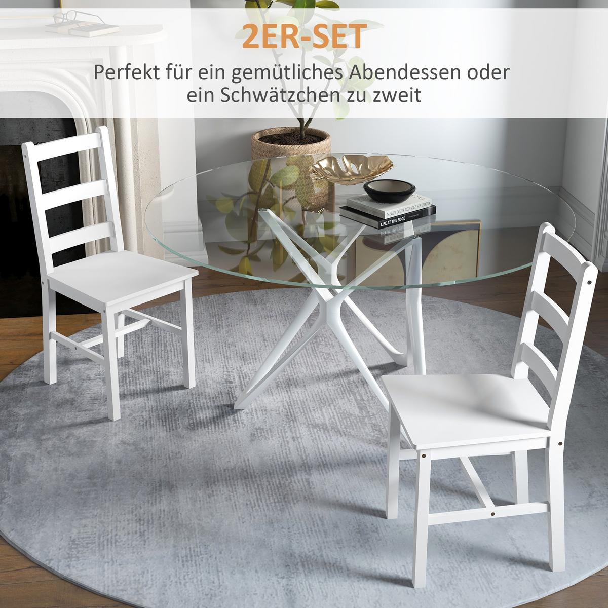 ESSZIMMERSTÜHLE 2er Set Holz Küchenstuhl mit Leistenrücklehne, Rutschfest - Weiß, Holz (46/90/41.5cm) - HOMCOM