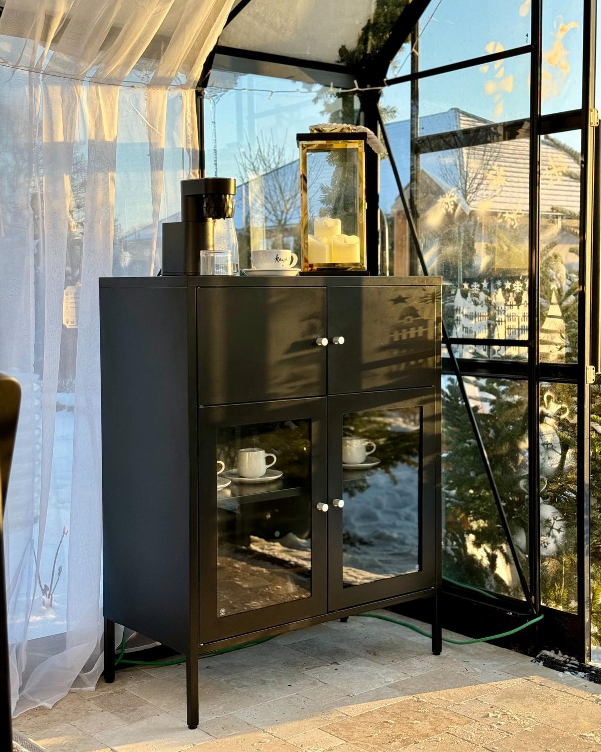 SIDEBOARD mit Glastüren Metall 80 cm Schwarz Esholt - Schwarz, Metall (80/102/40cm) - Beliani