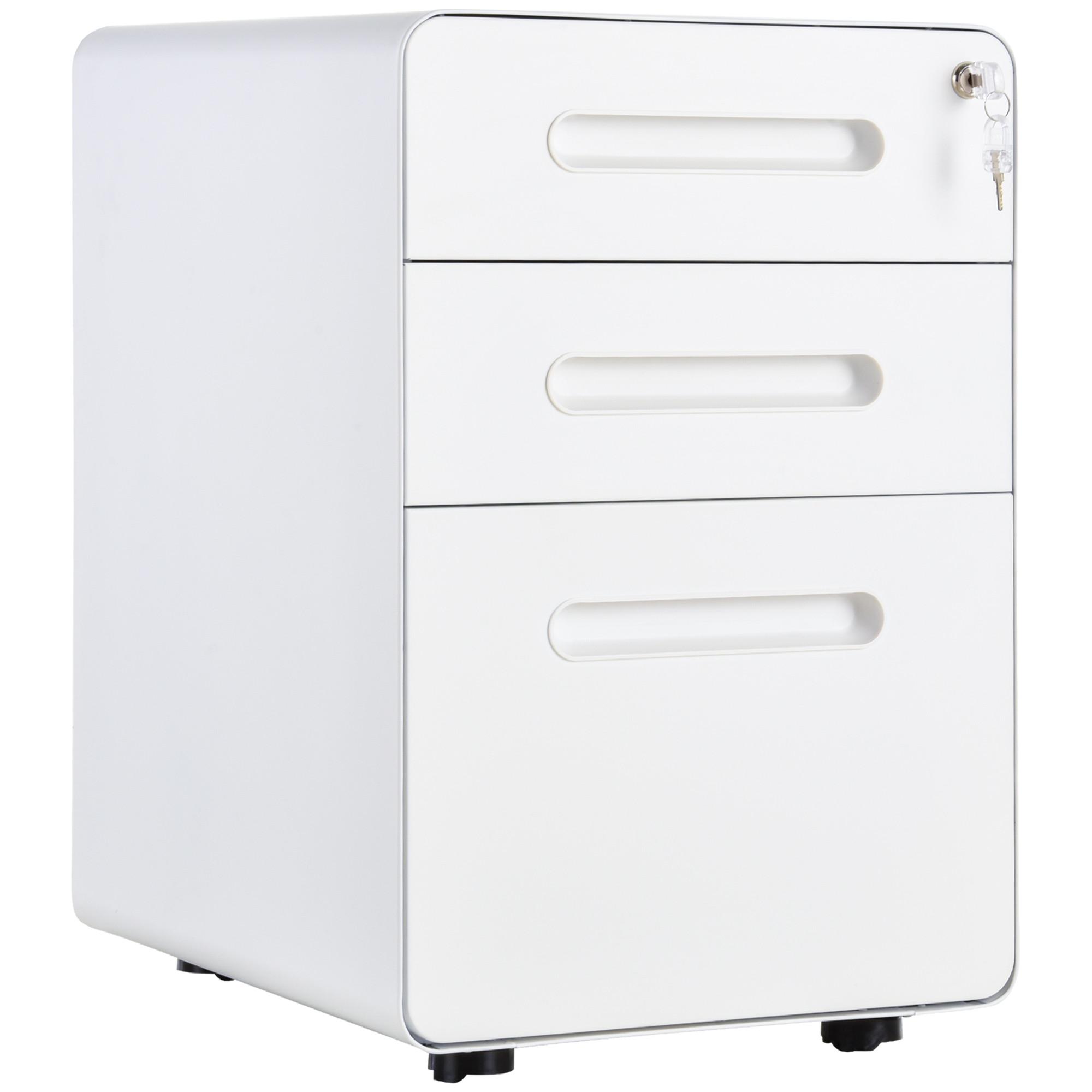 ROLLCONTAINER Aktenschrank mit 3 Schubladen Bürocontainer Stahl Weiß - Weiß, Metall (48/59/39cm) - Vinsetto