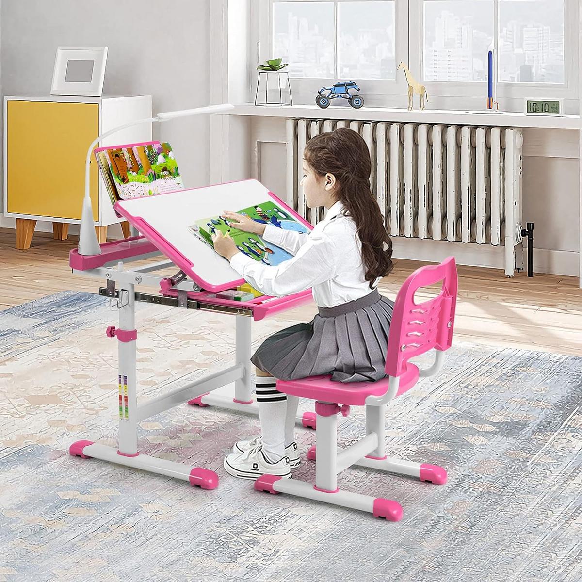KINDERSCHREIBTISCH Pink - Pink, Holz (71/79/52cm) - COSTWAY