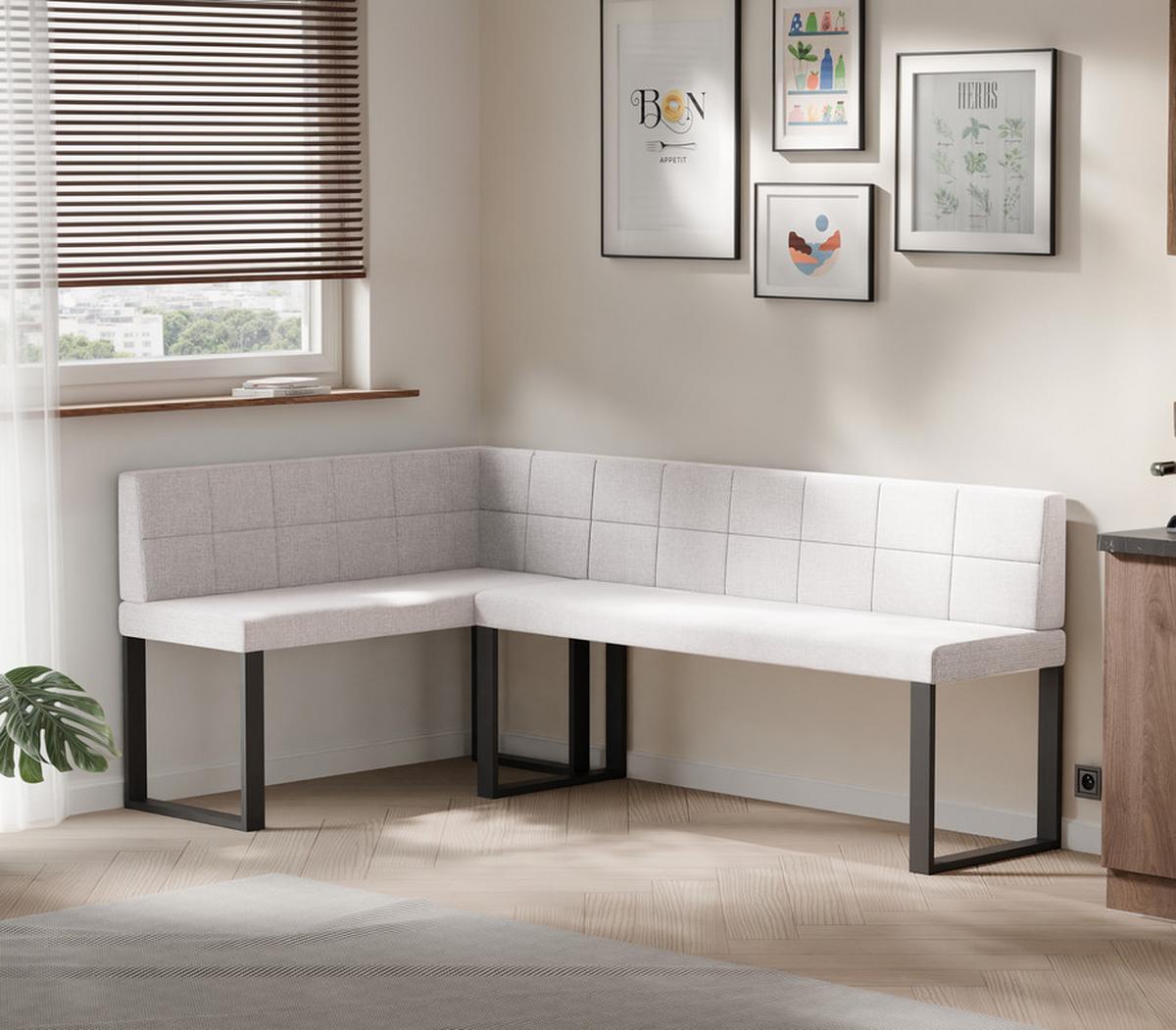 ECKBANK links SANA U Webstoff gesteppt, 142/196 cm Beige - Beige, Textil/Metall (142/196cm) - Idohome
