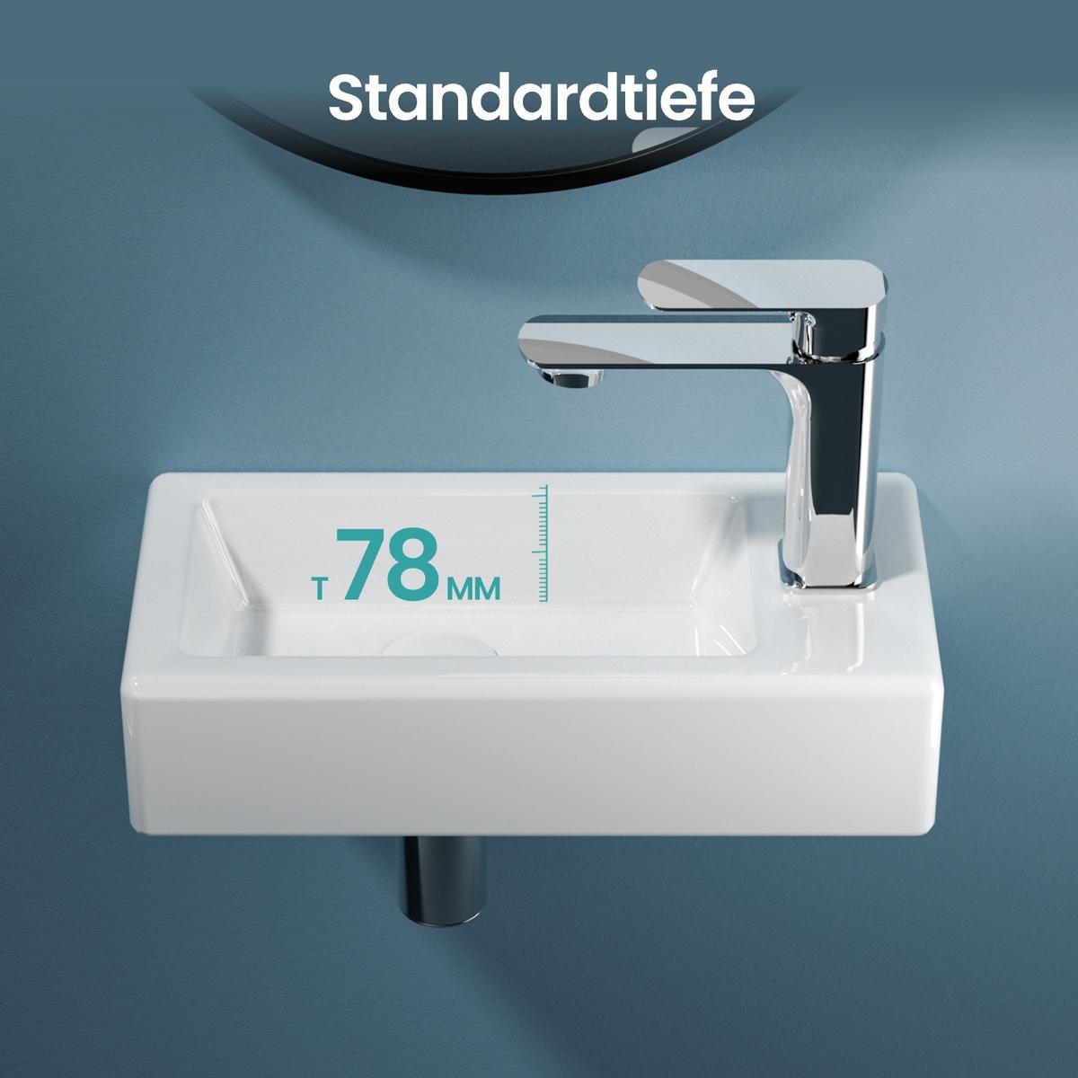 HANDWASCHBECKEN mit pflegeleichter Oberfläche Weiß 40,5 / 20,5 / 10,5 cm - Weiß Hochglanz, Keramik (40.5/10.5/20.5cm) - EMKE