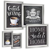 BILDER SET 5er Set - 50x50 cm & 20x30 cm & 40x60 cm Silberner Rahmen - Kaffeeroller, heimelige Wärme - Silberfarben, Kunststoff (40/60cm) - TULUP