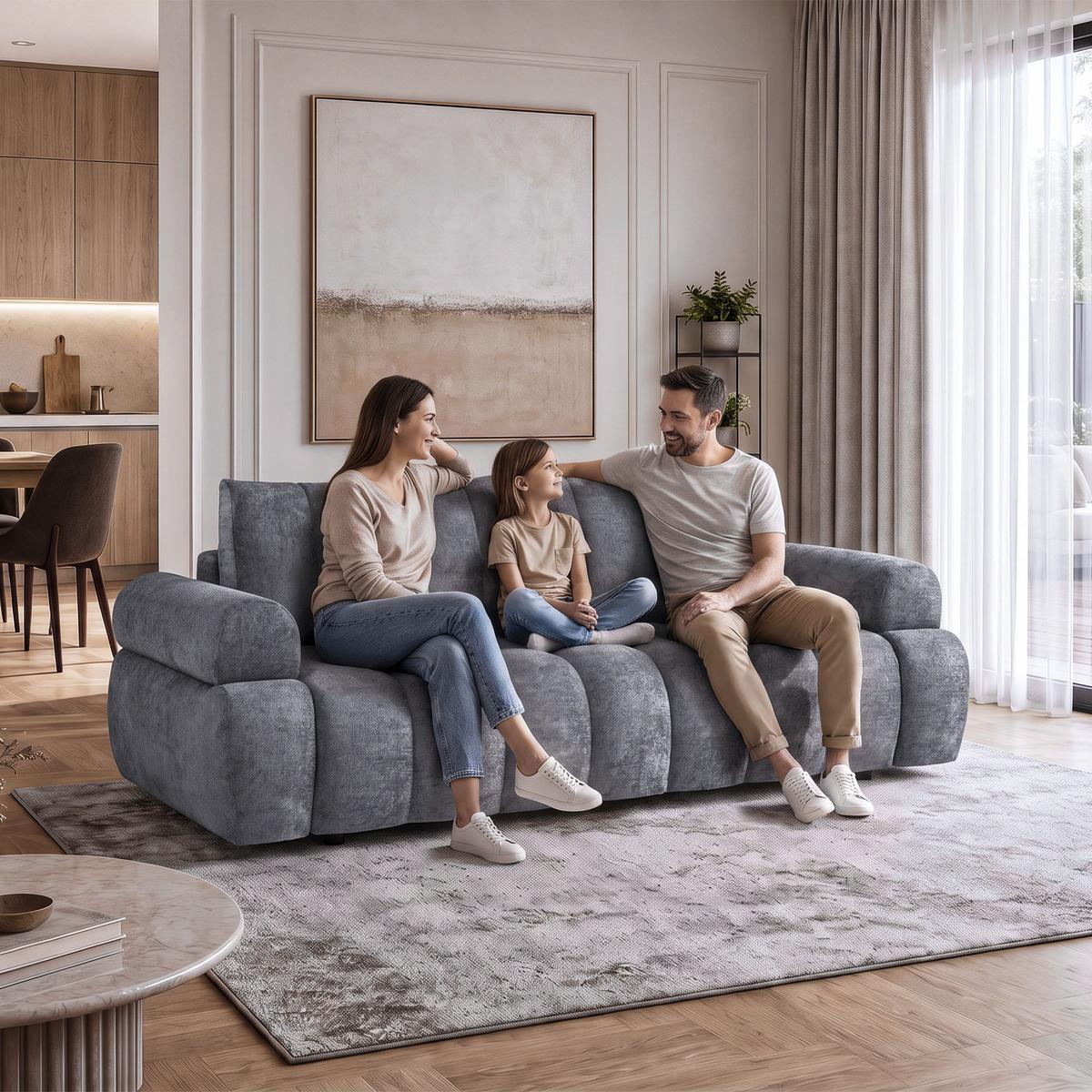 SCHLAFSOFA Mavi 3-Sitzer mit Schlaffunktion, Bettsofa Schlafcouch 195x145 cm, Dunkelgrau - Dunkelgrau, Textil (255/100/110cm) - Beautysofa