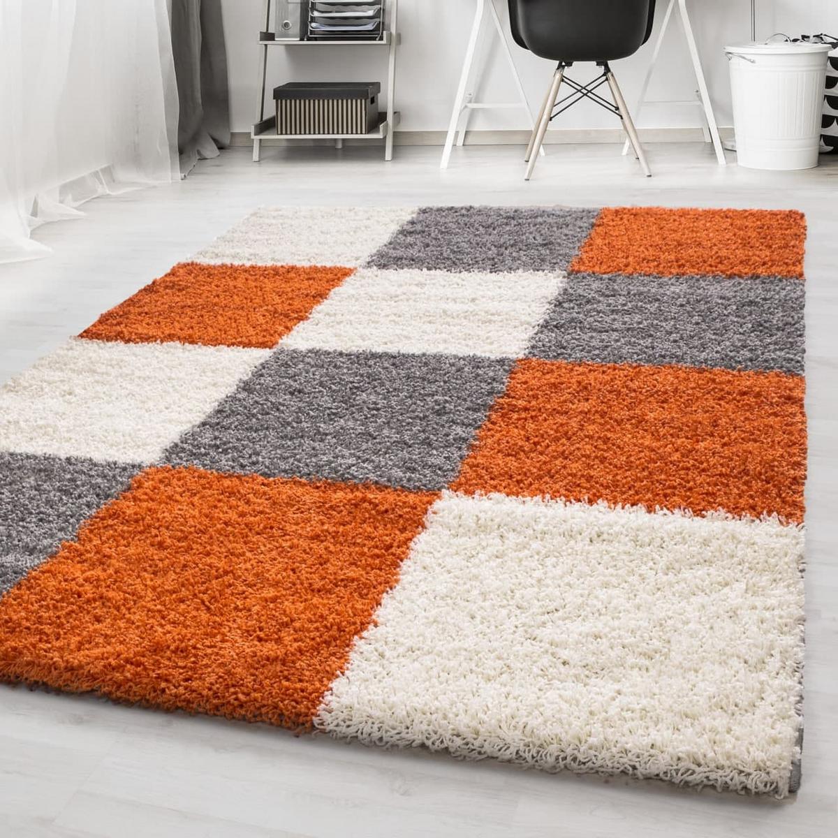 HOCHFLORTEPPICH RHEIN, kariert, Terrakotta, 160 x 230 cm - Orange, Textil (230/160cm) - KADIMA DESIGN