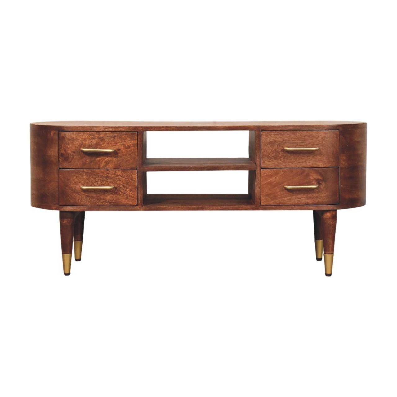 MEDIENEINHEIT mit Wine-Wood-Oak-Finish, 4 Schubladen, 2 offene Ablagen, T-Bar-Griffe, braun - Goldfarben/Braun, Holz/Metall (110/48/35cm) - Artisan Furniture
