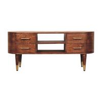 MEDIENEINHEIT mit Wine-Wood-Oak-Finish, 4 Schubladen, 2 offene Ablagen, T-Bar-Griffe, braun - Goldfarben/Braun, Holz/Metall (110/48/35cm) - Artisan Furniture